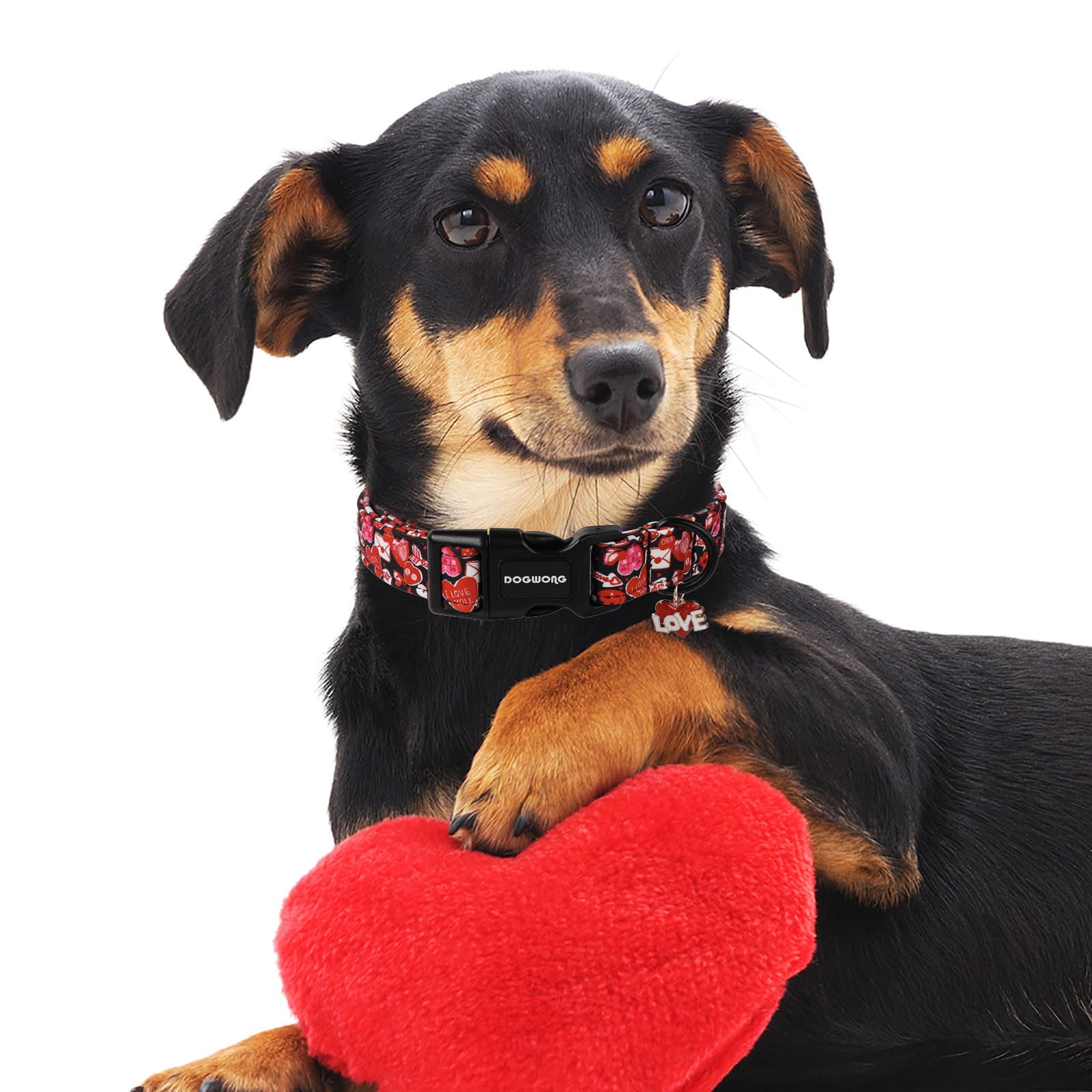 Dogwong Valentine Dog Collar- Cute Red Heart Dog Collars Adjustable Durable Designer Valentines Day Dog Collar For Small Medium