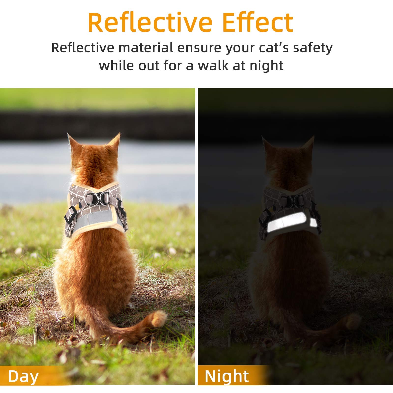 Cat Vest Harness And Small Dog Vest Harness For Walking, All Weather Mesh Harness, Cat Vest Harness With Reflective Strap, Step In Adjustable Harness For Small Cats (Khaki-Pattern, Xs)