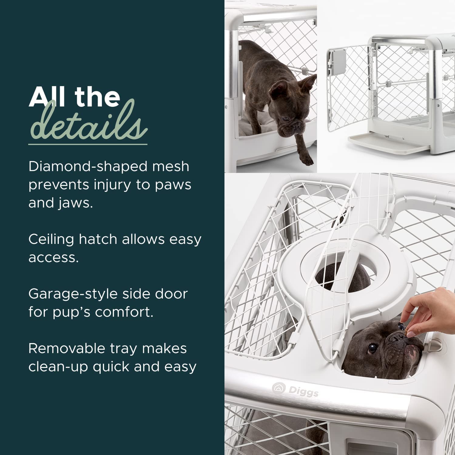 Diggs Revol Collapsible Dog Crate - Portable Indoor Kennel, Ash, Small (28.5"L x 19.8"W x 20.6"H) - Model CRA012AAS