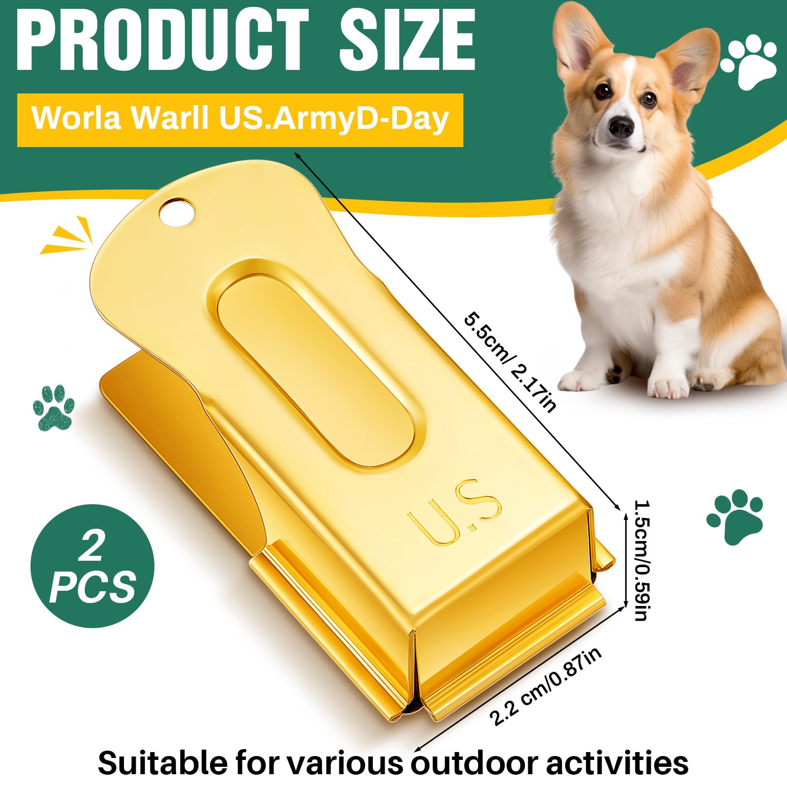 Vercanmonth 2 Pieces Brass Pet Training Clicker Signaling Cricket Clicker Metal Dog Clicker For Puppy Cats Trainer Pet Owners (G