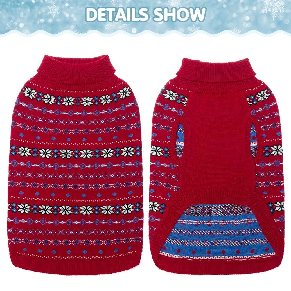 Bingpet Dog Sweater - Christmas Winter Warm Dog Clothes - Turtleneck Sweater For Small Medium Large Dogs - Classic Snowflake Dog
