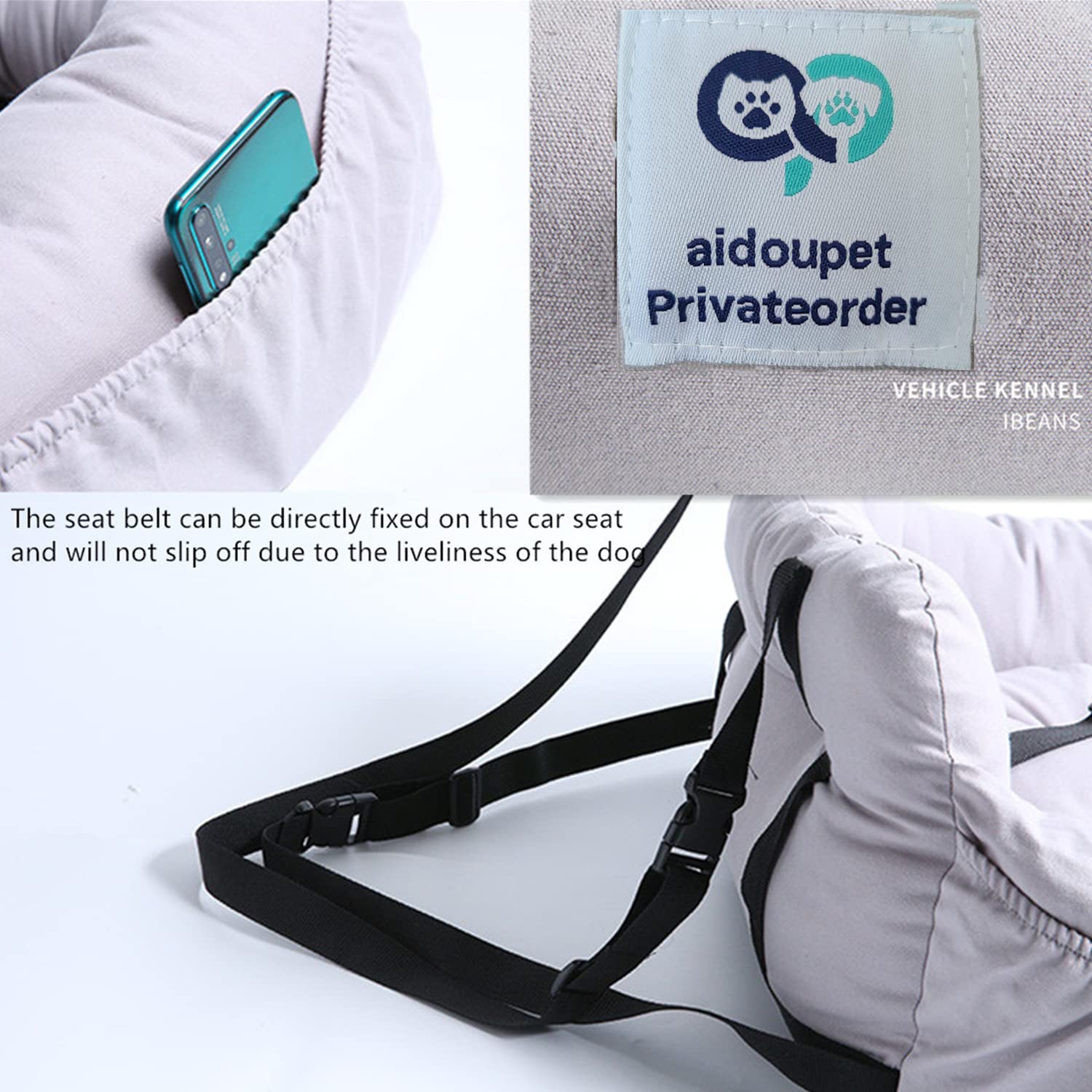 Aidou Dog Car Seat, Booster Seat for Small Medium Large Dogs, Cotton, Midium Grey, Dual-use for Car and Home