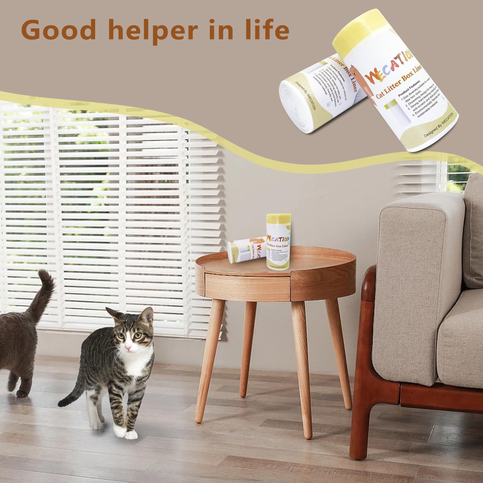 Wecation 60 Count Cat Litter Box Liners, Only Compatible With Neakasa And Petpivot Self-Cleaning Cat Litter Box