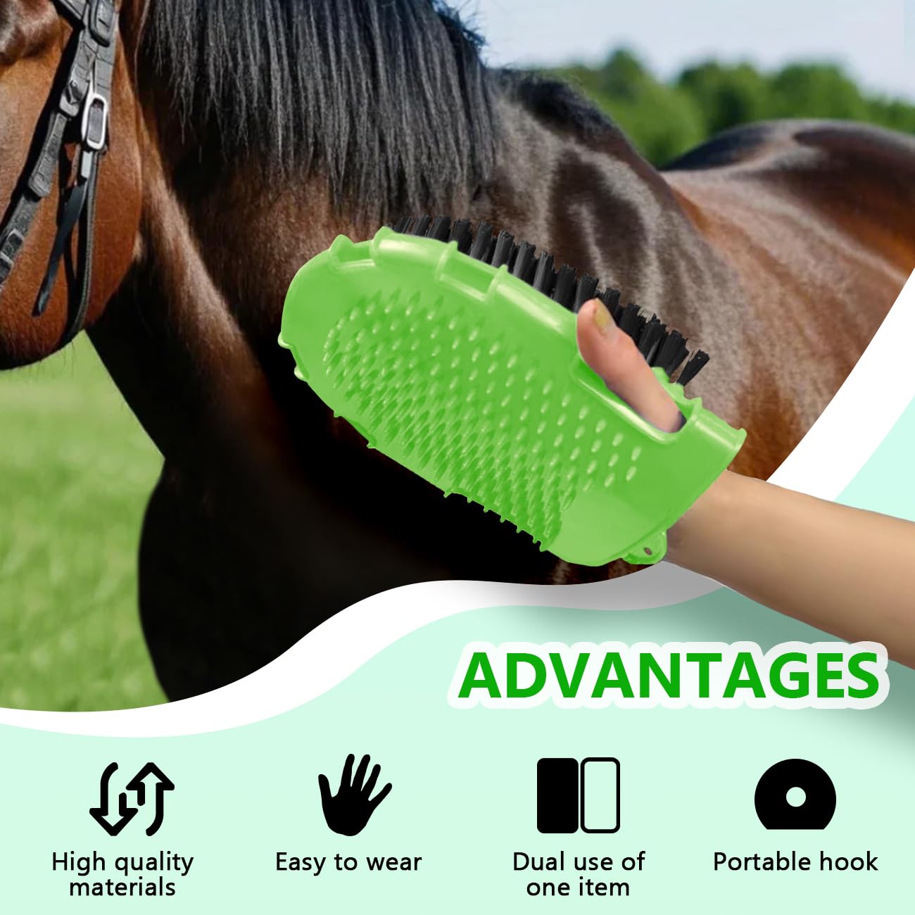 La La Pet Rubber Brush Scraper for Horse Care Double-Sided Animal Grooming Mitt Handheld Glove Brush Professional Horse Bathing