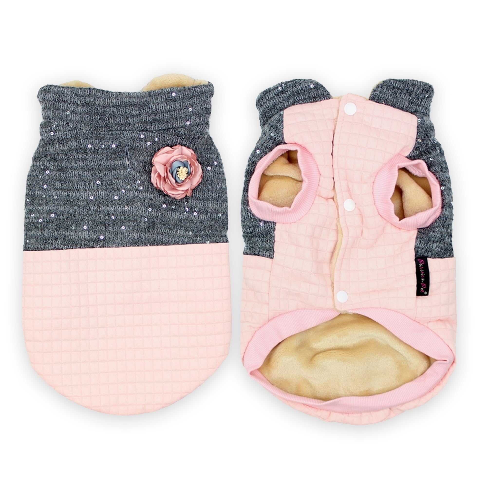 Parisian Pet Pink Winter Dog Coat Windproof Fleece Vest Fancy Quilted Jacket For Small Dogs