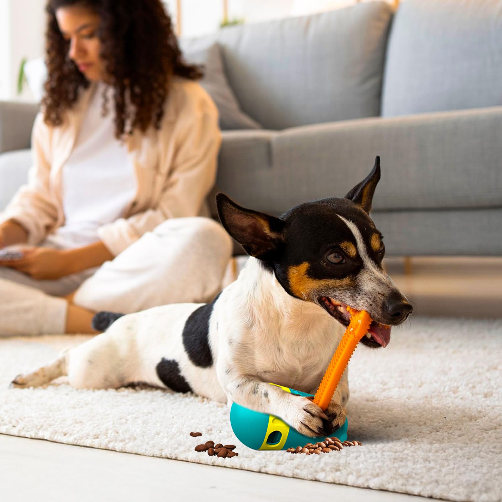 BABORUI 2 in 1 Dog Treat Toy, Bully Stick Holder & Interactive Treat Dispensing Toys to Keep Them Busy, Adjustable Dog Chew Bone