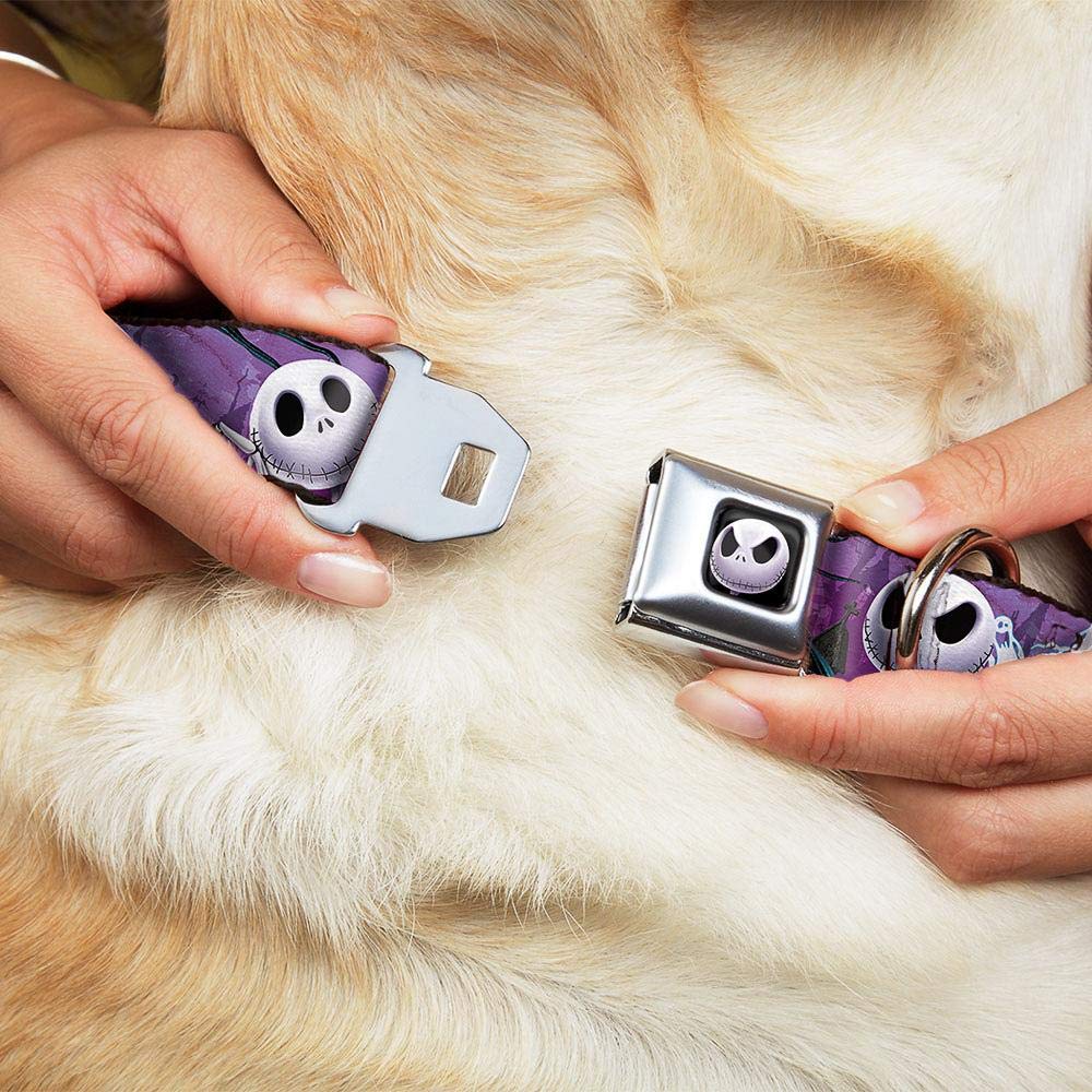 Buckle-Down Seatbelt Buckle Dog Collar - Jack Expressions/Ghosts In Cemetery Purples/Grays/White - 1.5' Wide - Fits 16-23' Neck - Medium