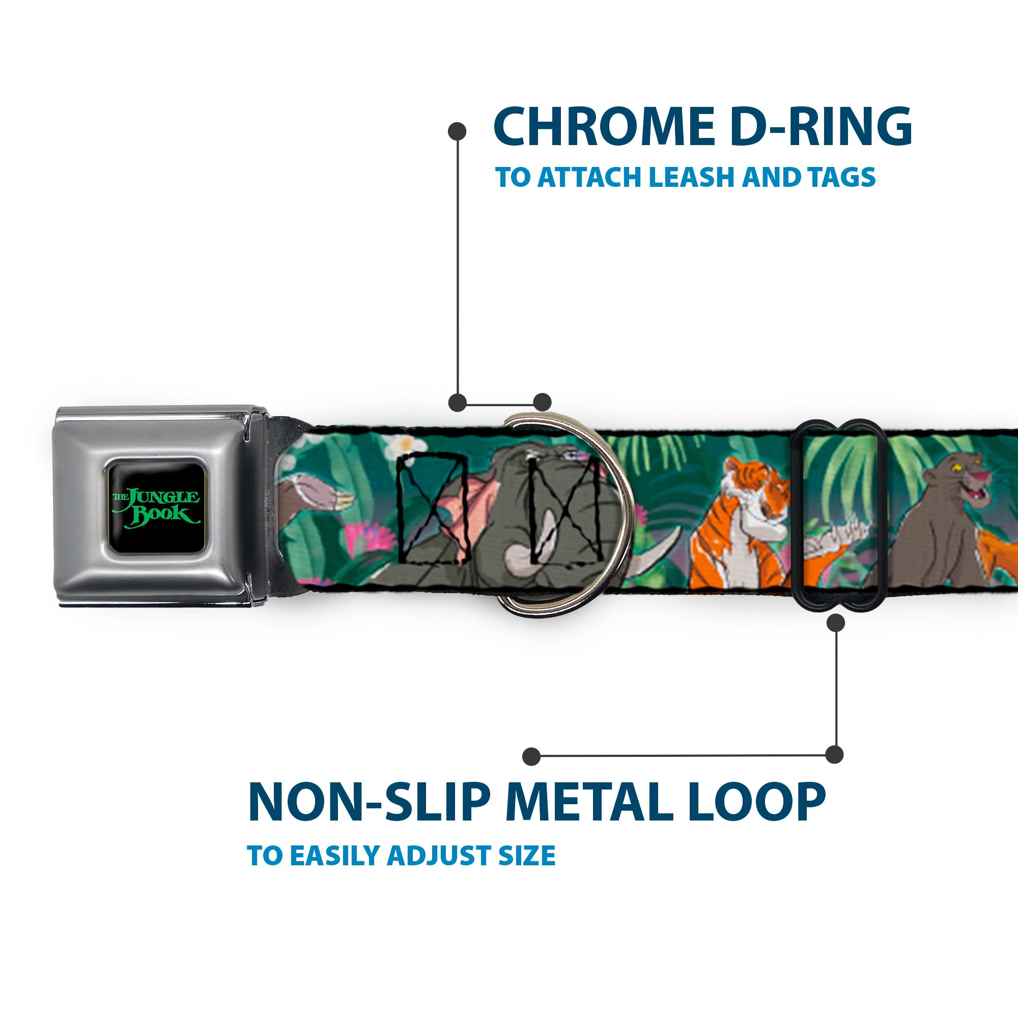 Dog Collar Seatbelt Buckle The Jungle Book 8 Character Group Greens 15 To 26 Inches 1.0 Inch Wide