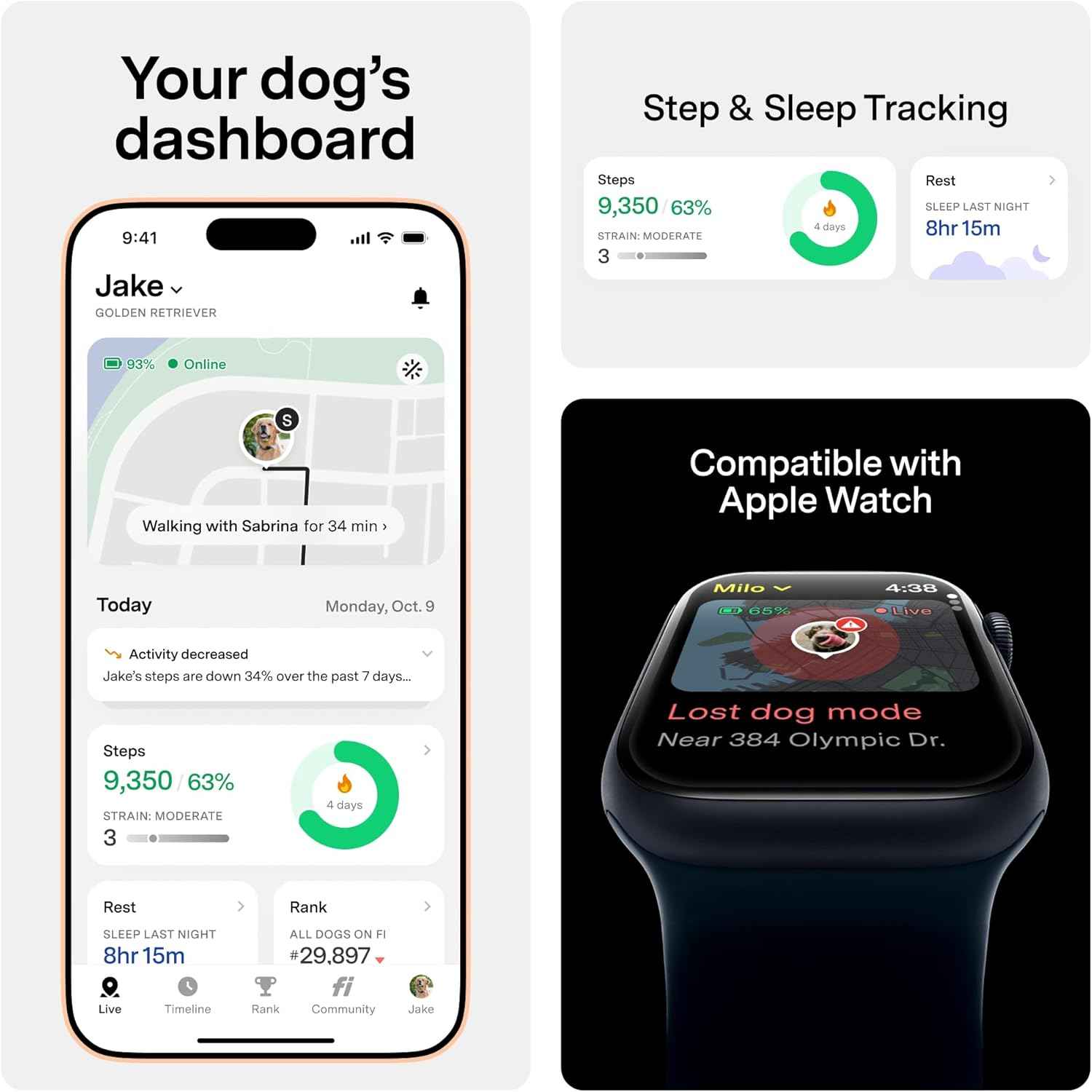 Fi Mini GPS Tracker for Dogs Lightweight Waterproof Smart Pet Tracker
