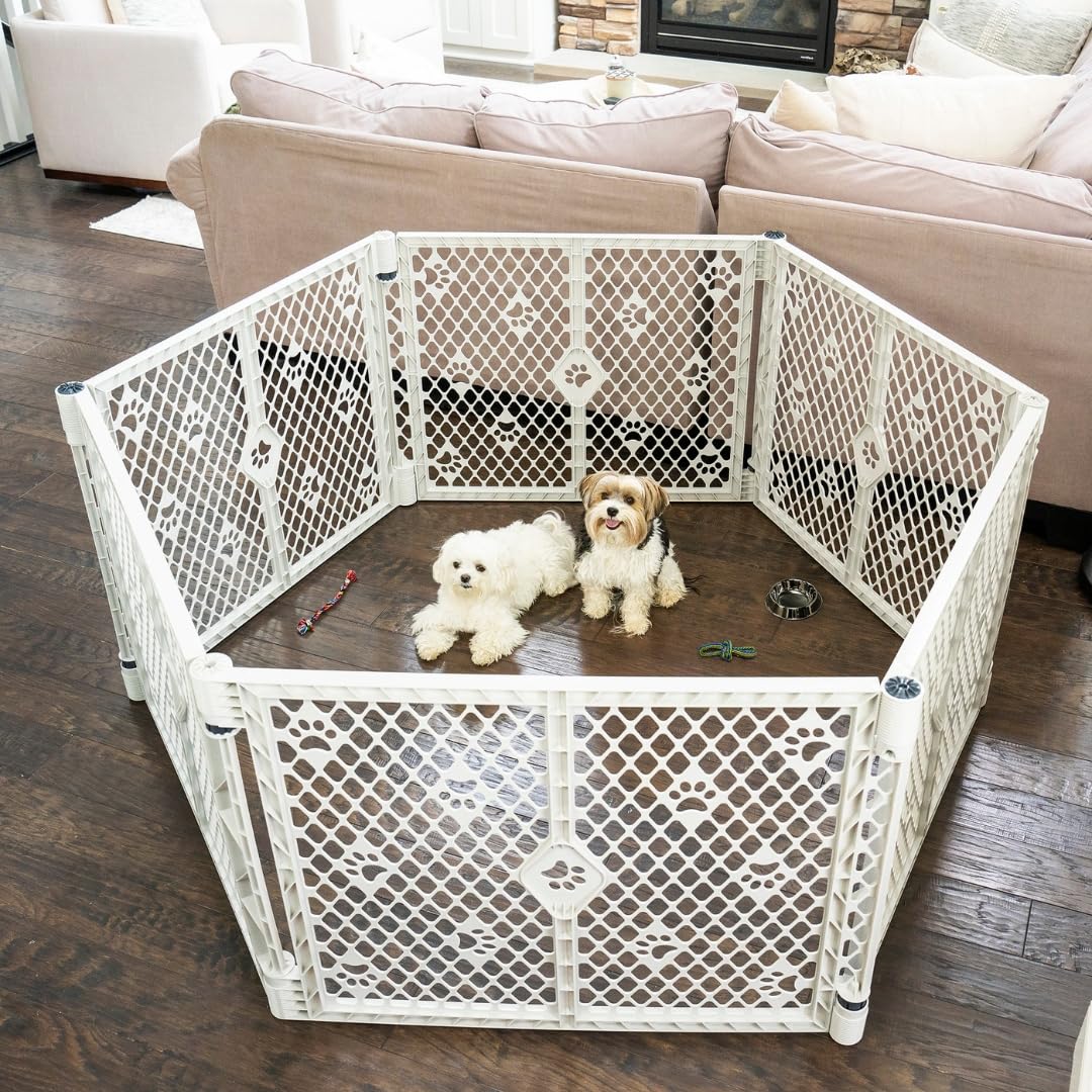 Mypet 6-Panel Paws Petyard, Gray Dog Playpen, Durable & Uv-Resistant Puppy Playpen, Indoor/Outdoor Portable Dog Pen, Adjustable