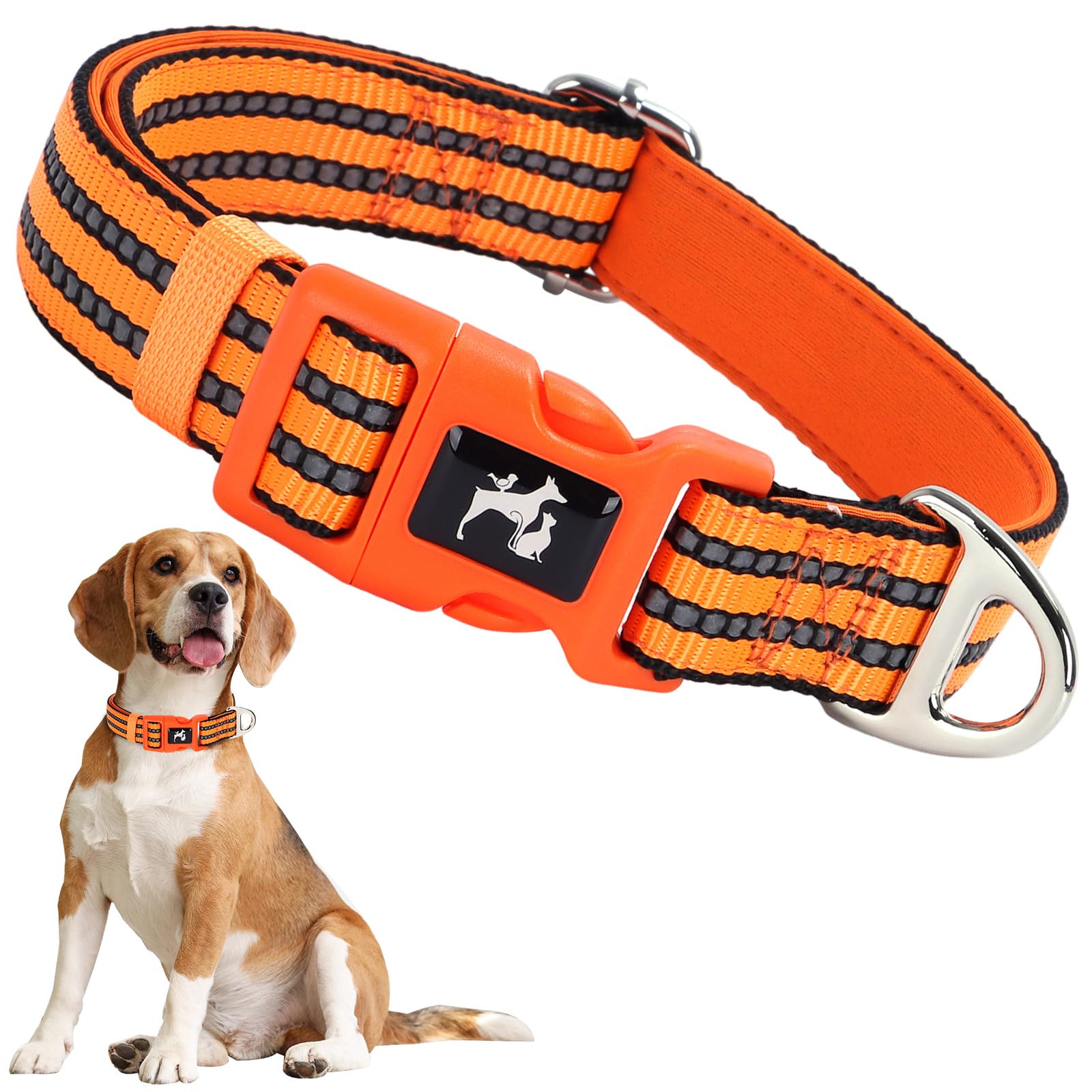 Onefojojo Large Reflective Dog Collar,Adjustable Soft Neoprene Breathable Quick Release Basic Dog Collars For Medium Large Extra