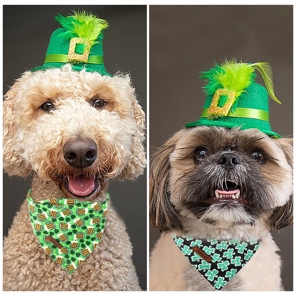 Babole Pet St Patricks Day Dog Bandanas 2 Pack, Green Beer Clover & Black Clover Pattern St Patricks Dog Scarf Bib For Boy And G