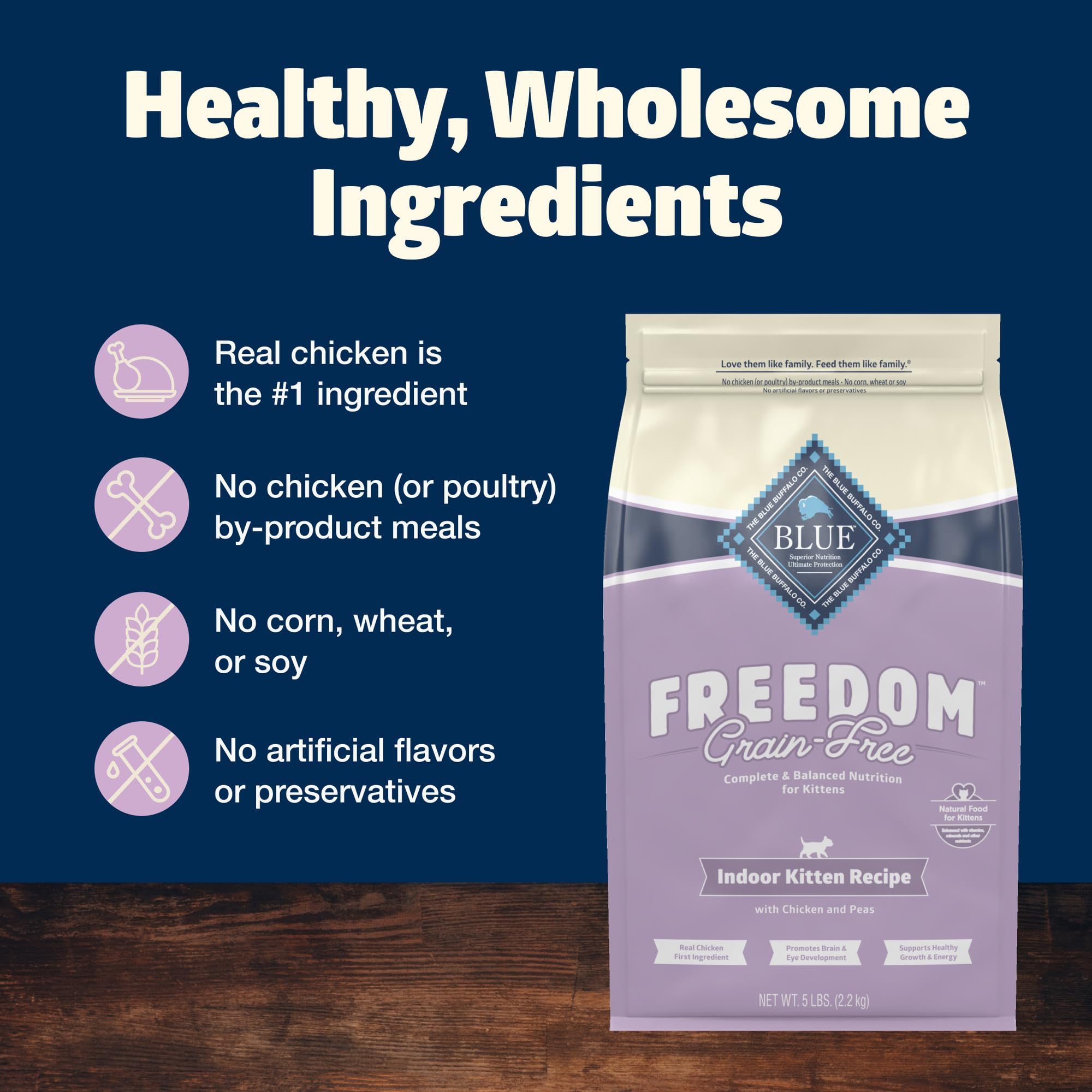 Blue Buffalo Freedom Grain-Free Indoor Dry Kitten Food with DHA, Complete & Balanced Nutrition for Kittens, Chicken Recipe, 5-lb