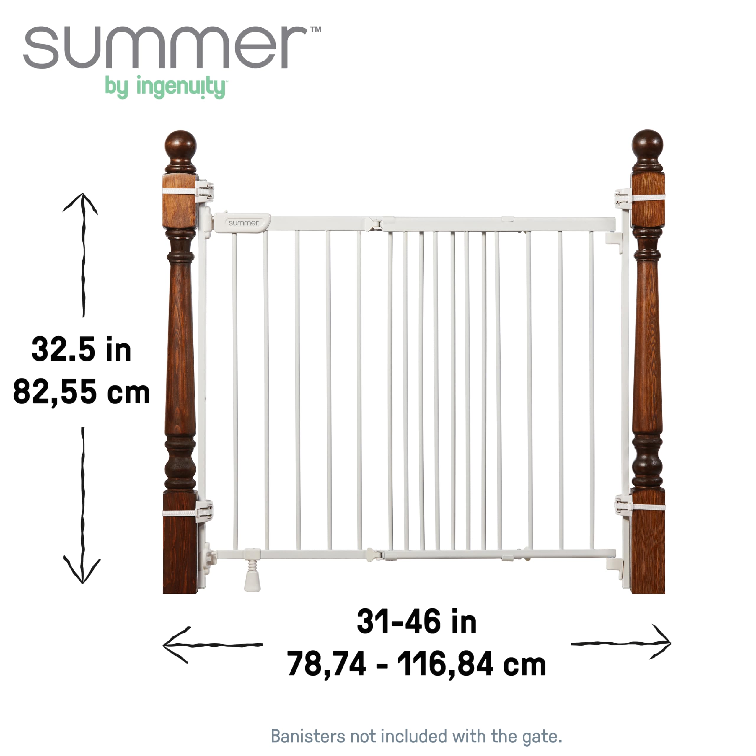 Summer Infant Metal Banister & Stair Safety Pet and Baby Gate,31-46 Wide, 32.5 Tall, Install Banister to Banister or Wall or