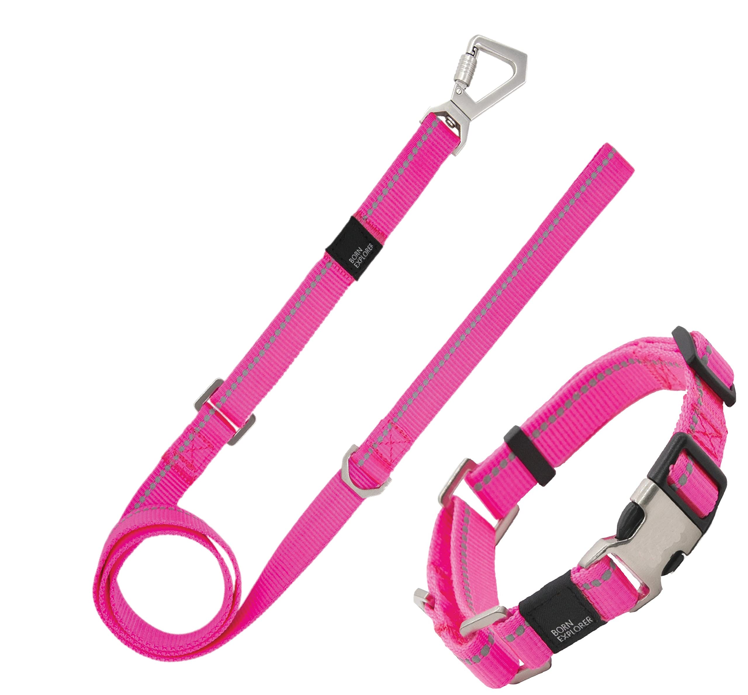 Pet Life Advent Outdoor Series Reflective Training Dog Leash And Collar, Md, Pink
