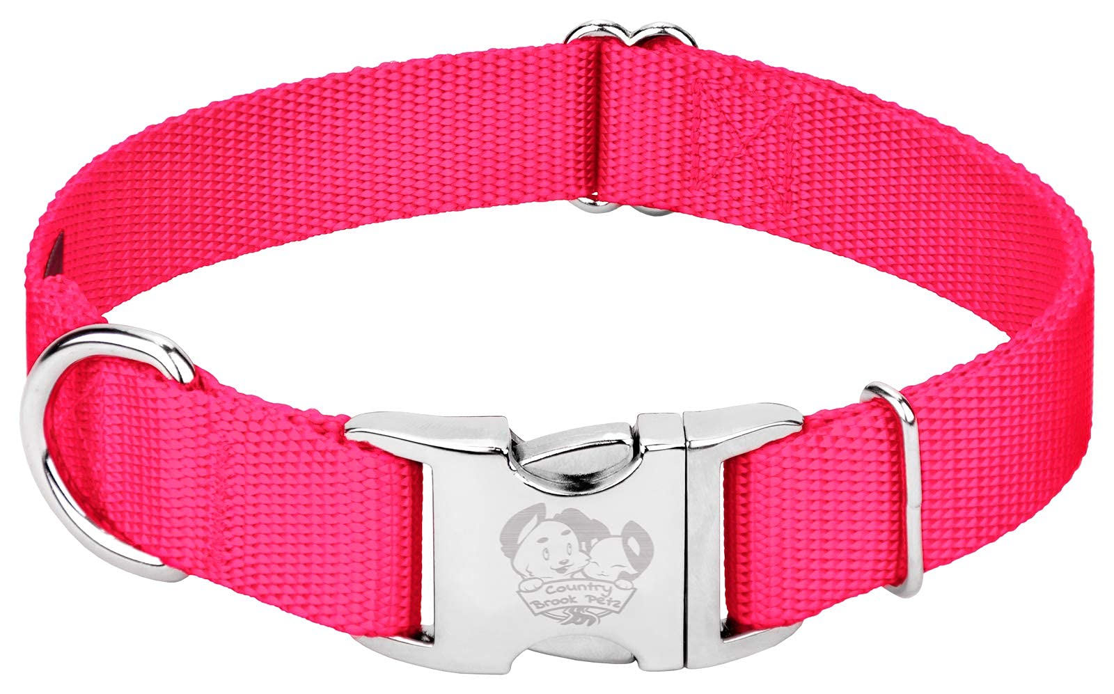 Country Brook Design - Vibrant 30+ Color Selection - Premium Nylon Dog Collar With Metal Buckle (Medium, 3/4 Inch, Hot Pink)