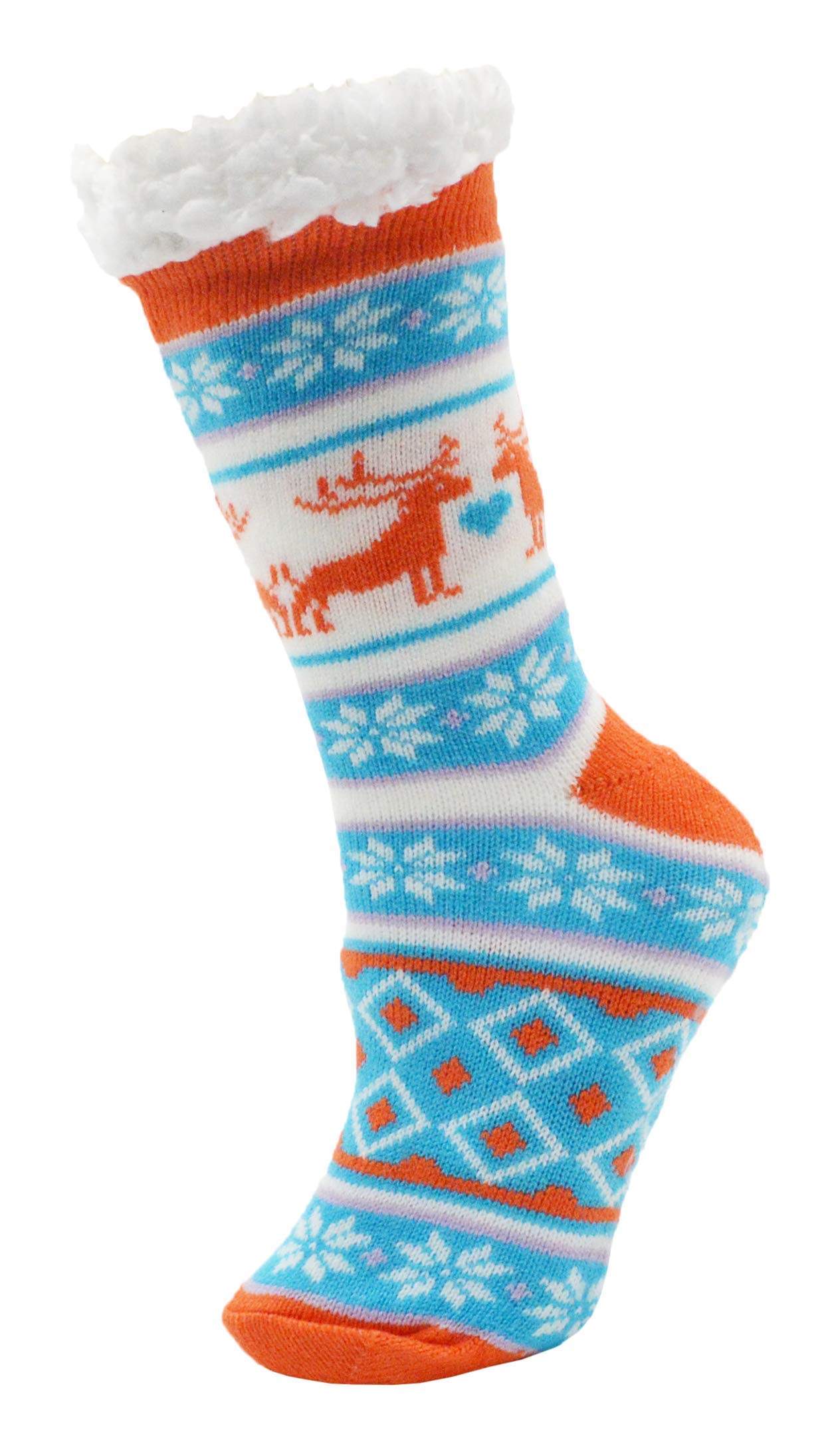 Fluffy Thermal Sherpa Socks, 3 Pairs for Women, Ultra Soft Slipper christmas Winter Non Skid (Fair Isle c)