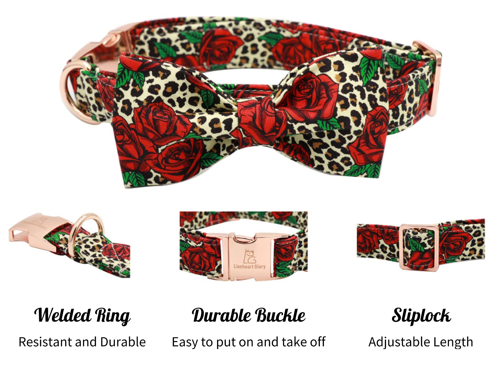 Lionheart Glory Premium Dog Collars, Bowtie Dog Collar, Adjustable Heavy Duty Dog Collar With Bow For Medium Dogs