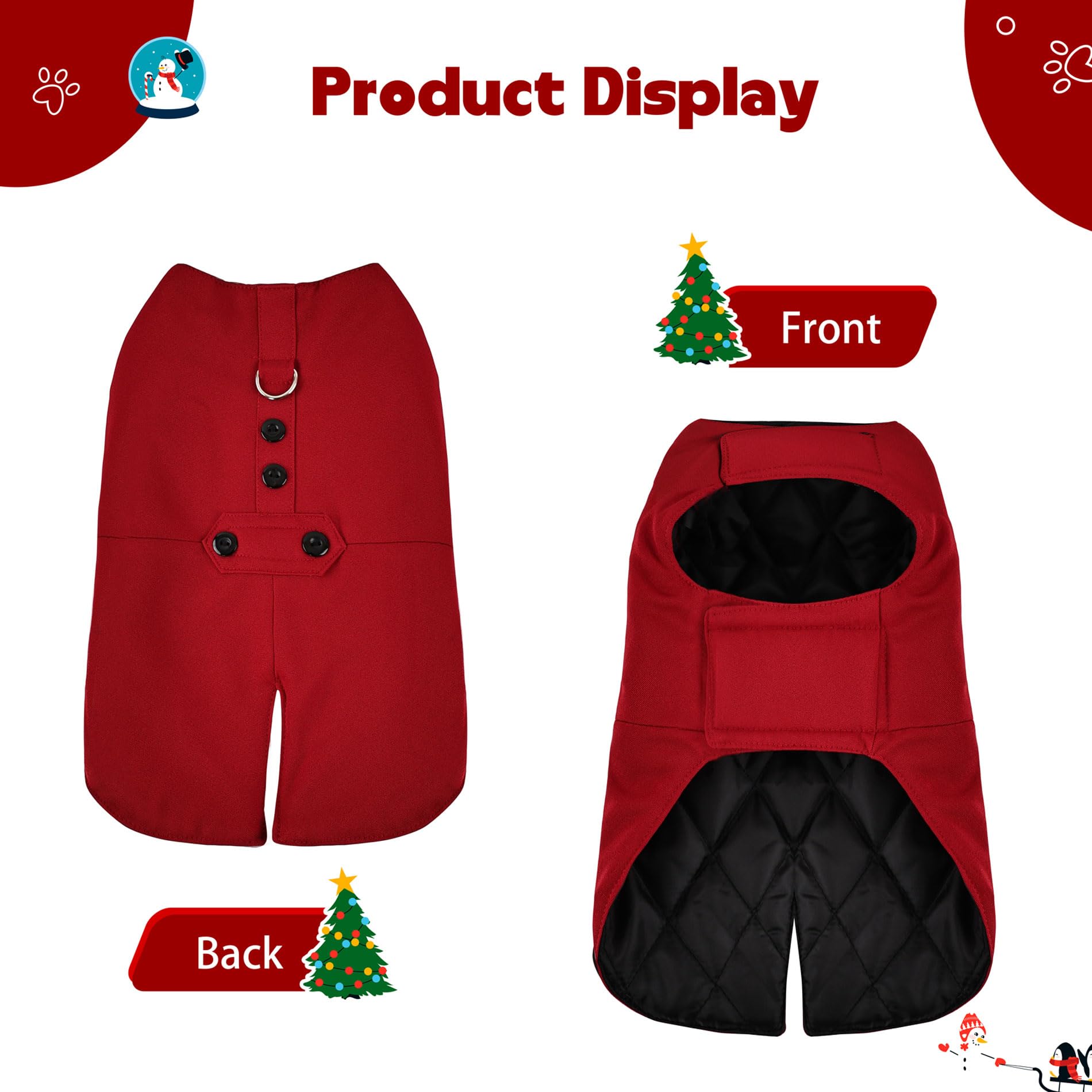 Dog Wedding Outfit Stylish Suit Bow Tie Costume Cold Weather Warm Flannel Lining Christmas Party Formal Tuxedo (Burgundy,L)