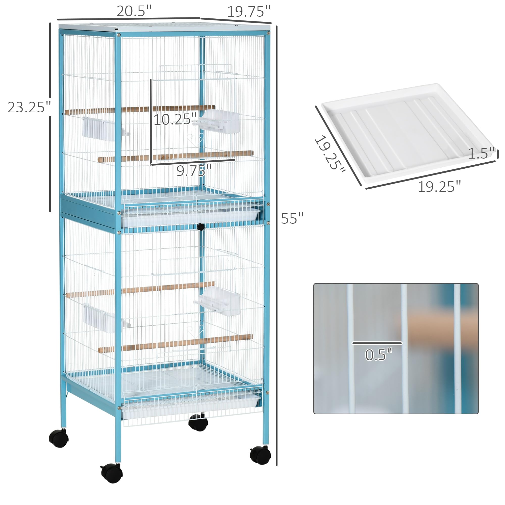 PawHut Large Bird Cage with 1.7 ft. Width for Wingspan, Bird Aviary Indoor with Multi-Door Design, Fit for a Canary, Finch, Conu