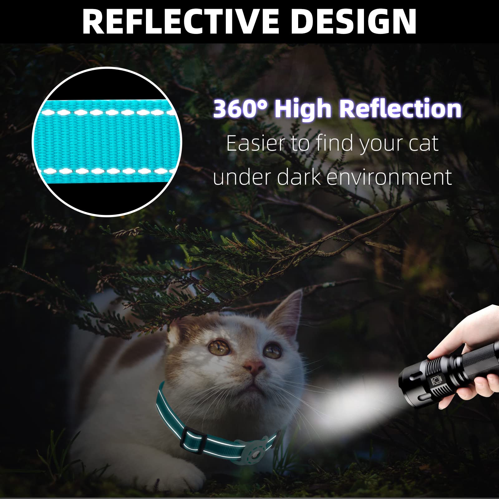 Konity Airtag Cat Collar, Compatible With Apple Airtag, Nylon Pet Kitten Puppy Collar With Silicone Holder For Small Dogs, Teal,