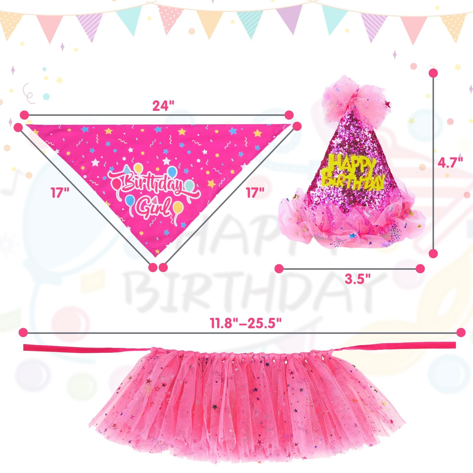 Scenereal Dog Birthday Bandana With Hat And Dress Girl Set, Puppy Birthday Party Supplies, Cute Pink Tutu Skirt Outfit For Small Medium Large Dogs