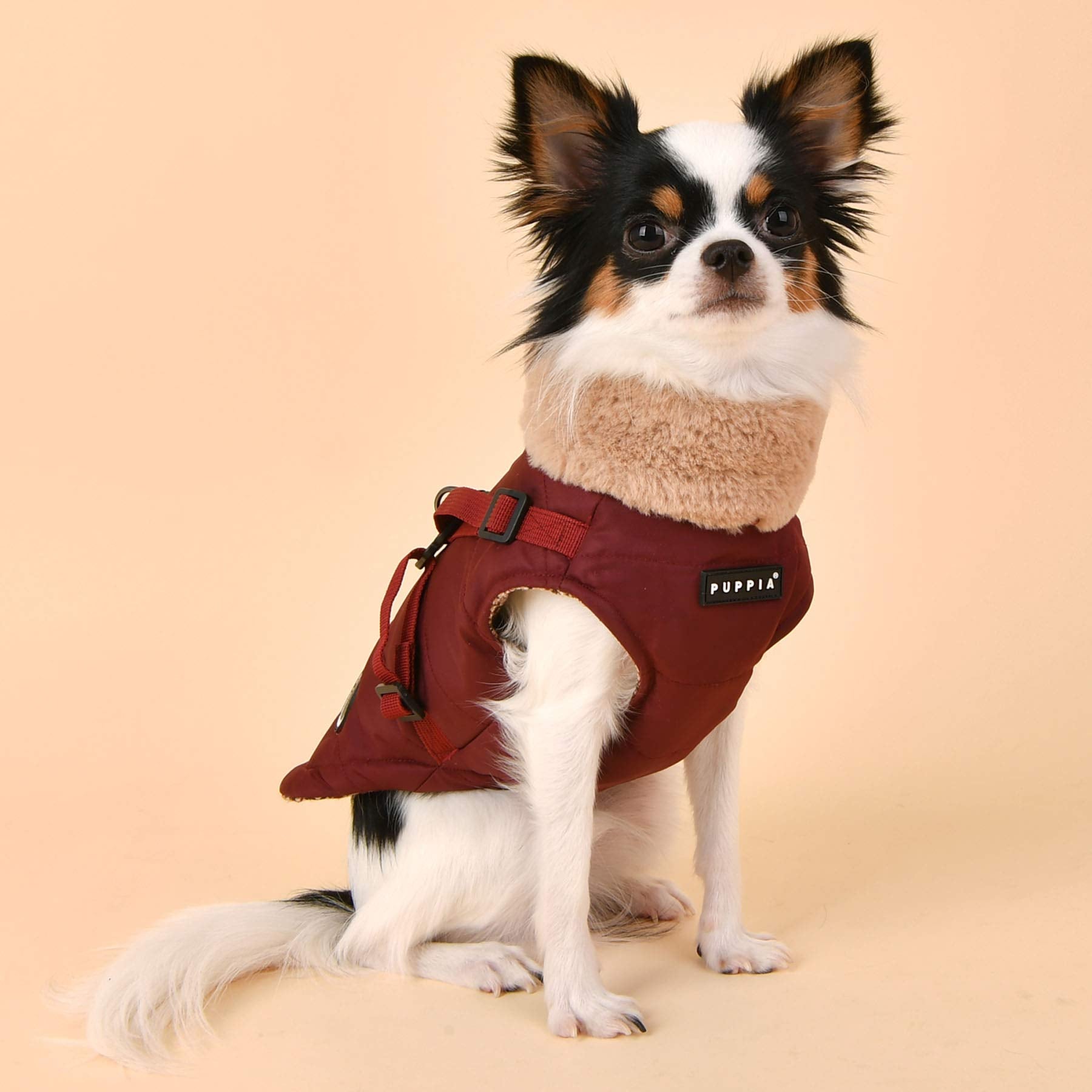 Puppia Donavan Winter Dog Coat With Integrated Harness No Pull Cold Weather Waterproof Warm Fleece Back Zipper For Small & Medium Dog, Wine, Small