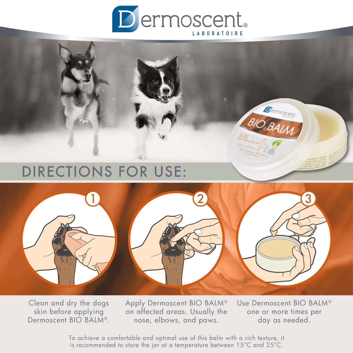 Dermoscent Bio Balm - Natural Healing Dog Paw Moisturizer, 1.67 Fl Oz, Veterinarian-Approved for Dry & Cracked Paws