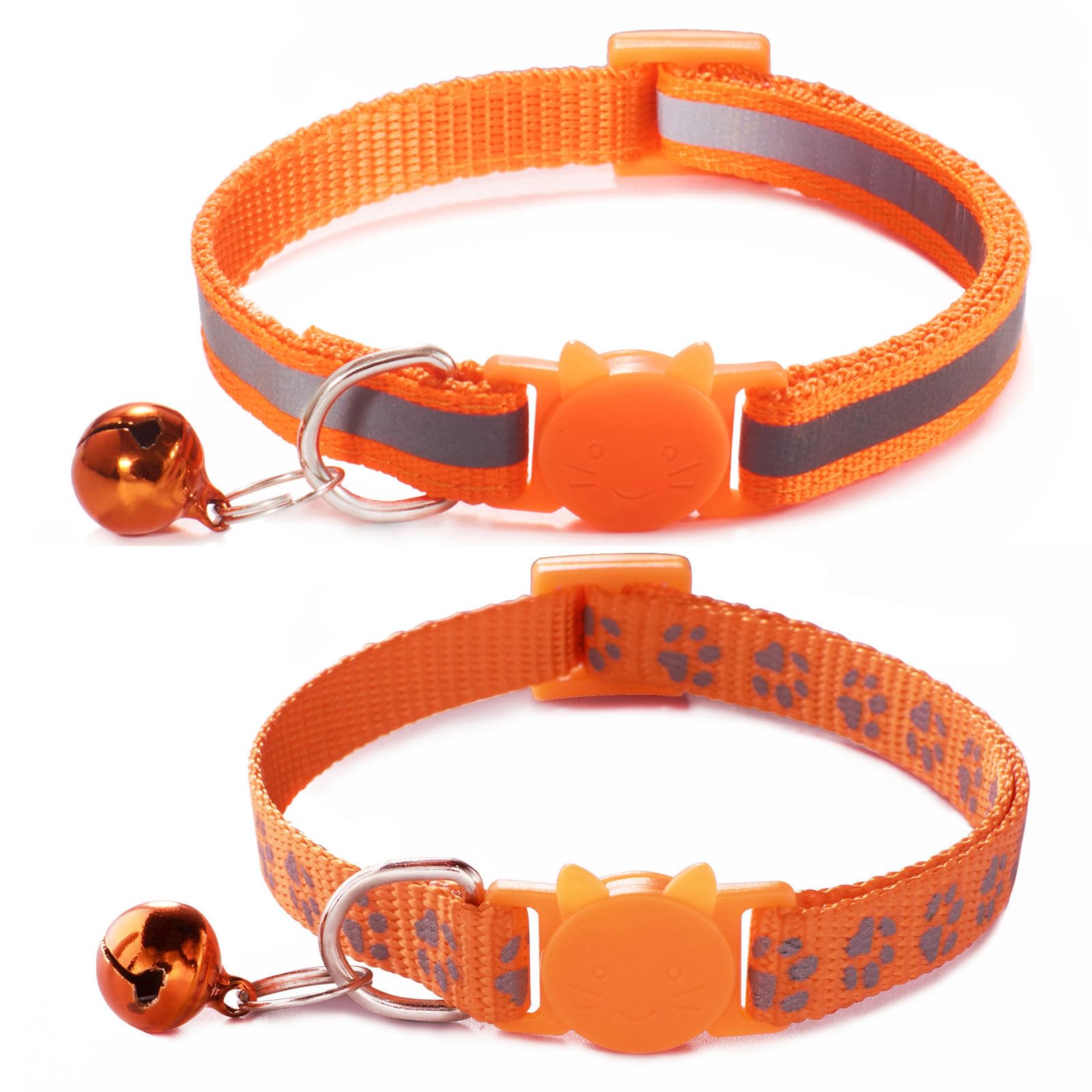 Orange Breakaway Kitten Collar With Bells, [2 Pack] Break Away Cat Collar With Bells, Reflective Cat Collar For Girl Cats Boy Ki