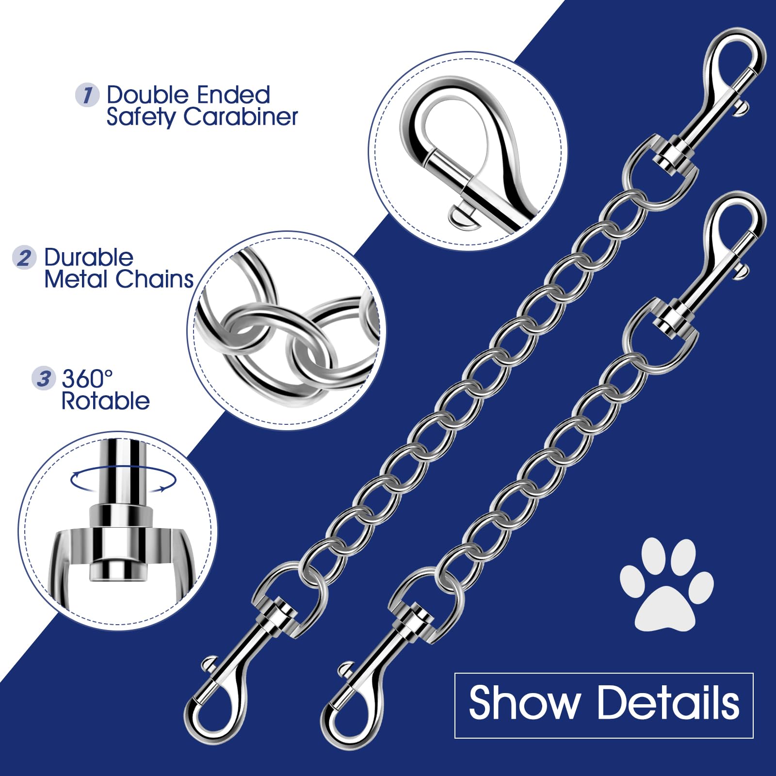 HUMLANJ Metal Dog Collar Clips - 4 Pack Heavy Duty Stainless Steel, 8 Inches, Double Ended Backup Clasp for Harness to Collar Safety