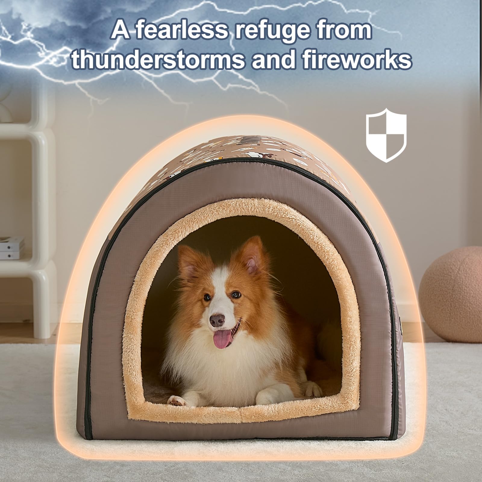 Jiupety 2 In 1 Dog House Indoor, Comfy Cave Bed Covered Dog Bed, Portable House For Medium And Large Dogs, 2Xl(35'  27'  26')