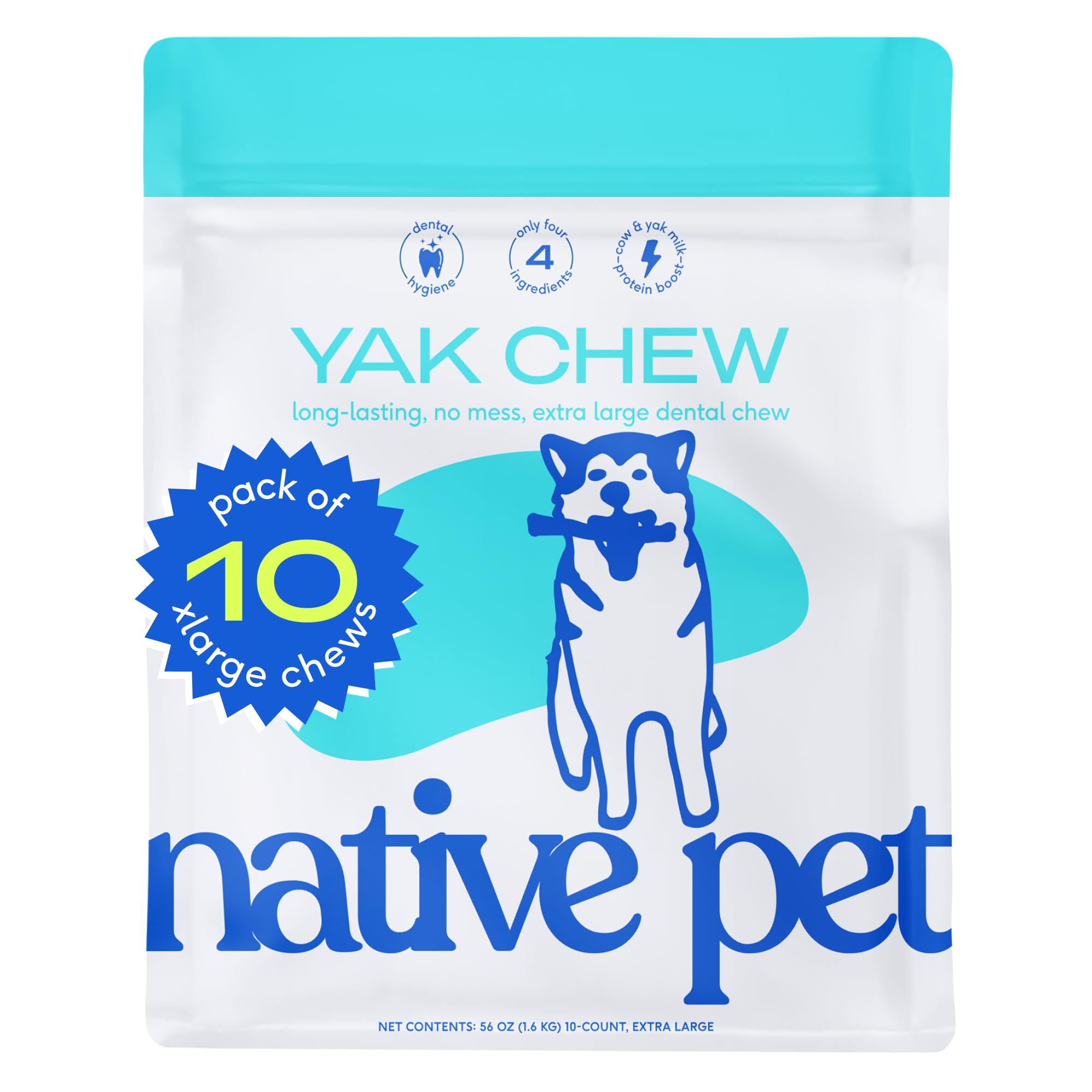 Native Pet Yak Chews (10 X-Large Chews) - Long Lasting Dog Chews - Natural Dog Chews