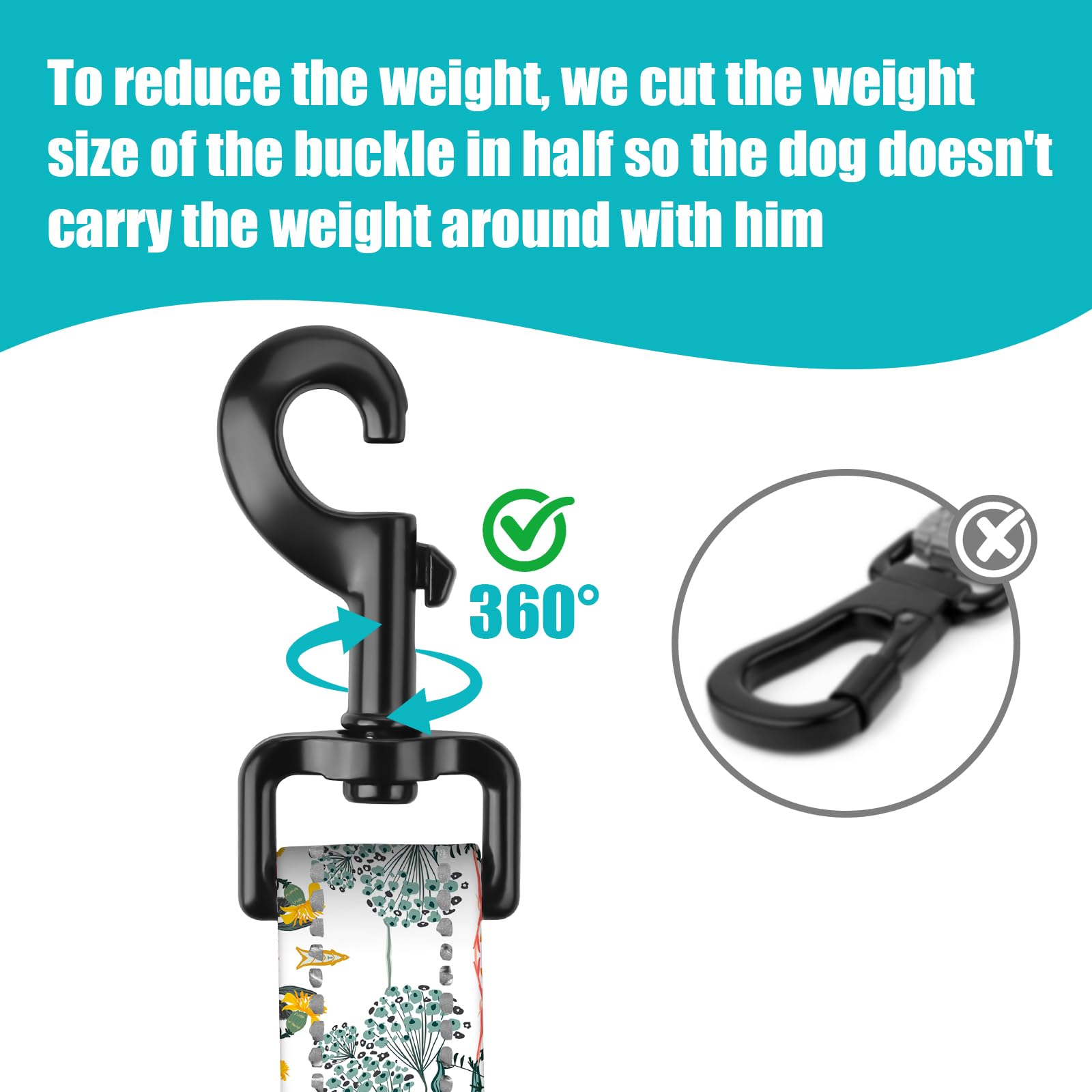 Short Dog Leash With Reflective Nylon Padded Handle - Ideal For Training And Control Of Large And Medium Dogs (White Flowers)