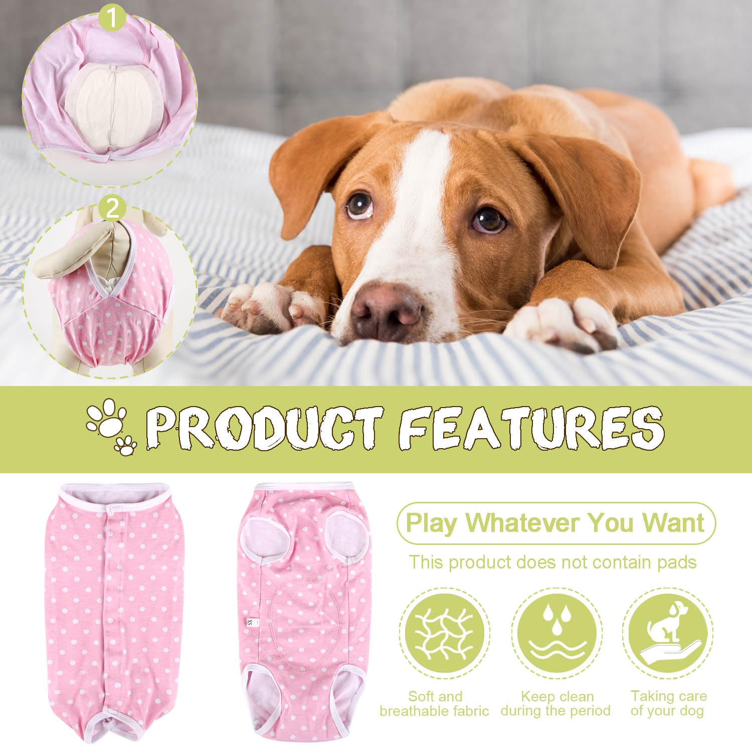 Etdane Dog Period Diapers Small Dog Period Suit Dog Sanitary Panties For Male Female Dogs Diaper Cover For Heat Pink Polka Dots/