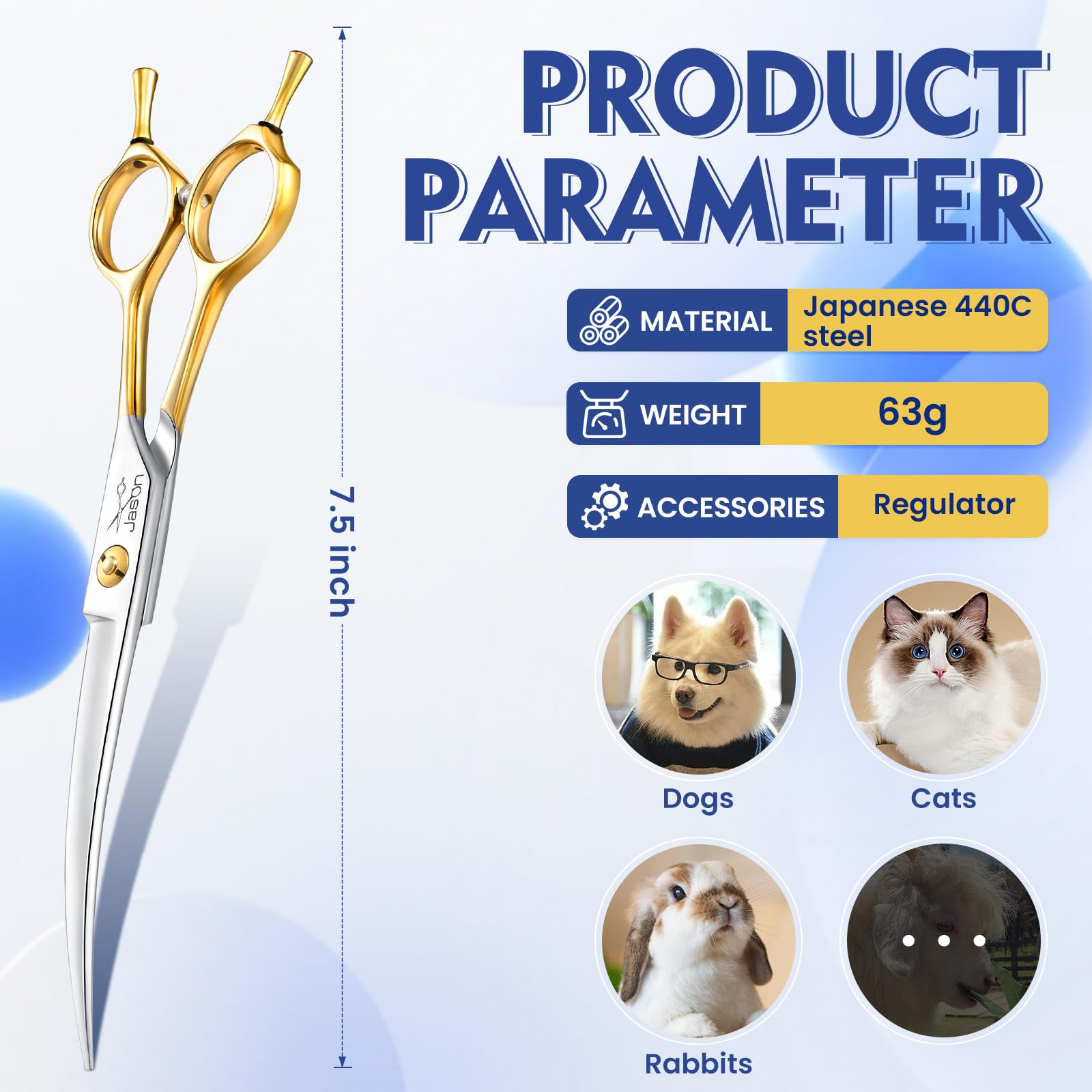 Jason 7.5 Inch Curved Scissors For Dog Grooming Professional Downward Curved Pet Face Trimming Shears With Symmetric Handle Shar