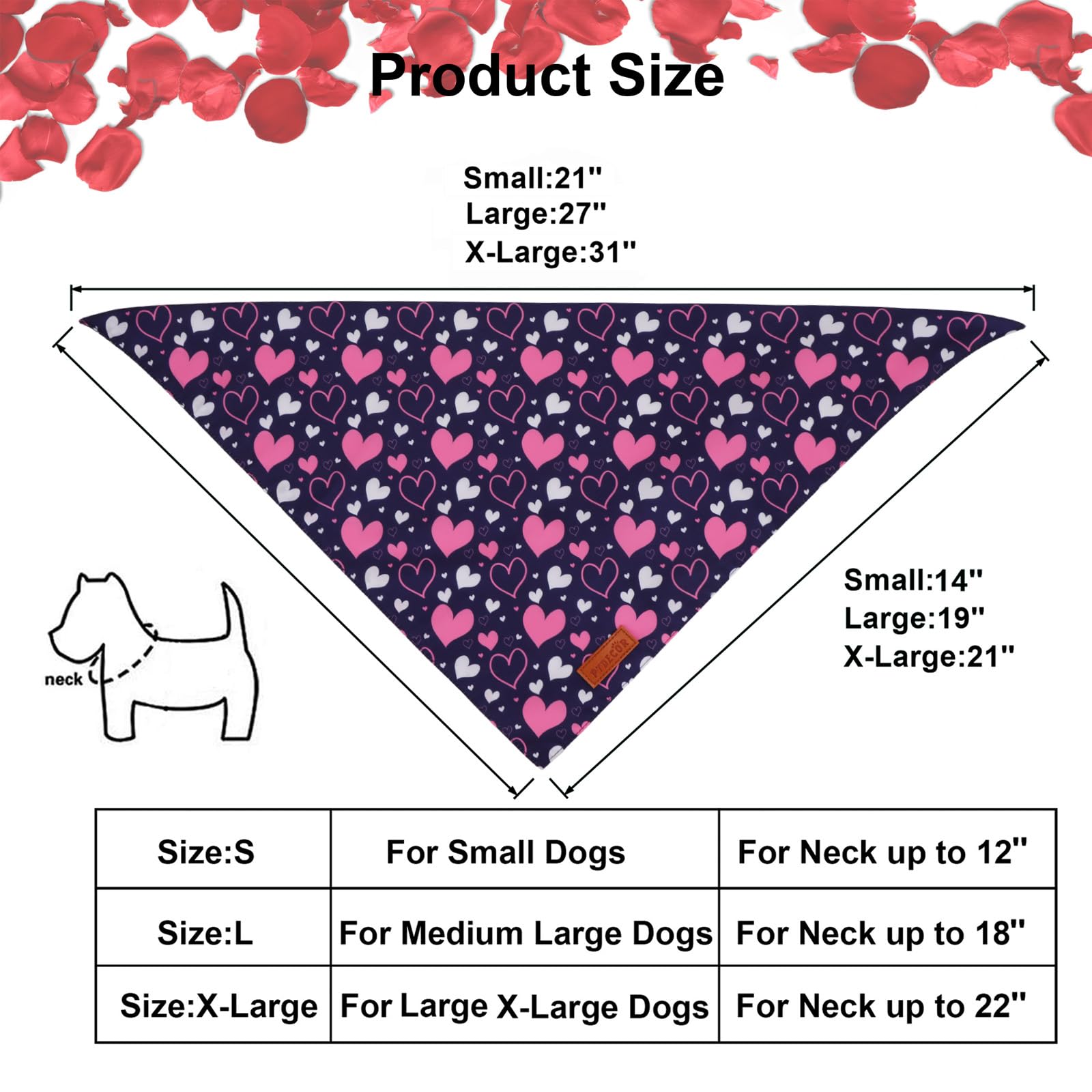 Ptdecor Valentine Dog Bandana, White Purple Love Heart Design Reversible Dog Scarf, Triangle Valentine Bandanas For X-Large Pets