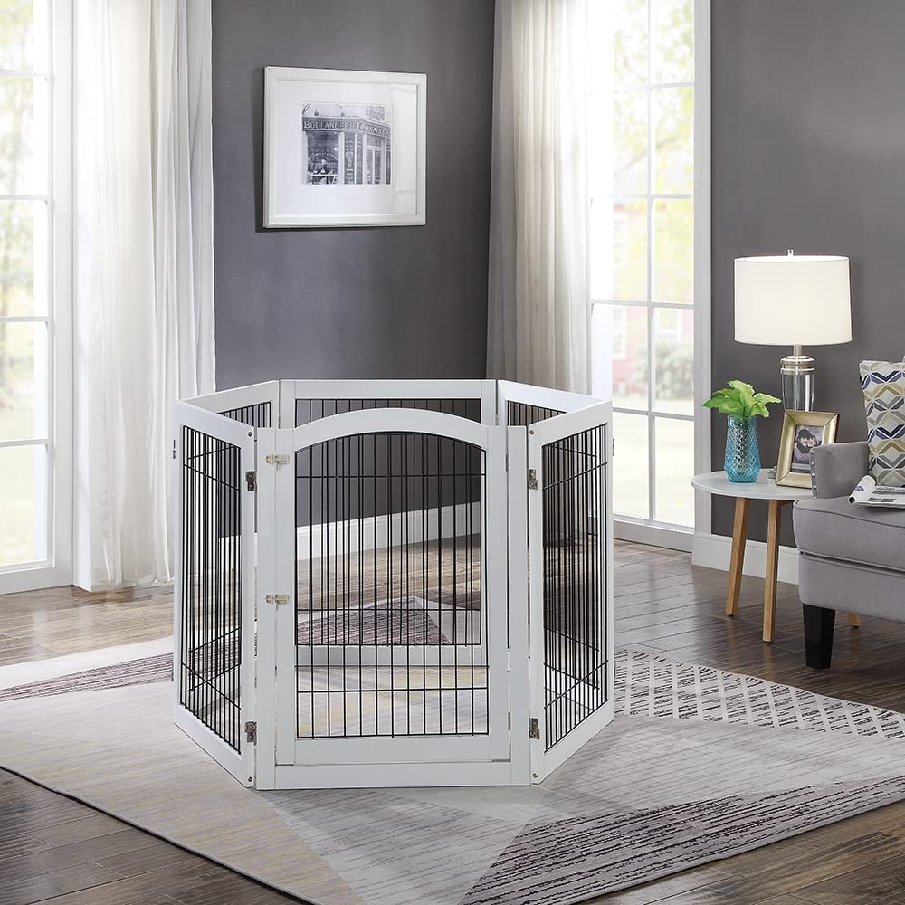 Unipaws 144'' Extra Wide Dog Gate And Pet Playpen, Free Standing Tall Dog Fence With Walk Through Door, Barriers For Home, Use A