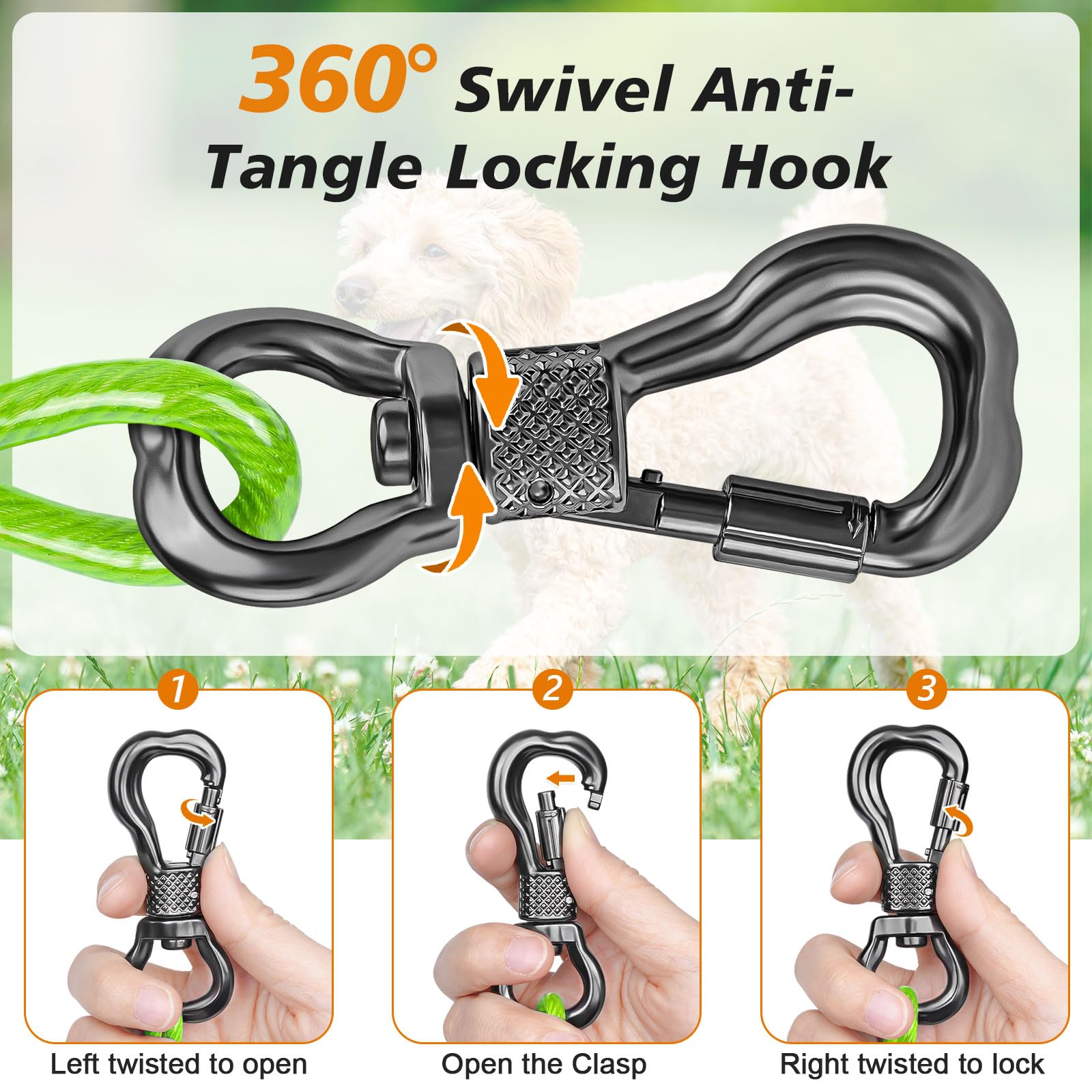 Tresbro 100Ft Dog Tie Out Cable, Heavy Duty Chains For Outside With Spring Swivel Lockable Hook, Pet Runner Cable Leads For Yard