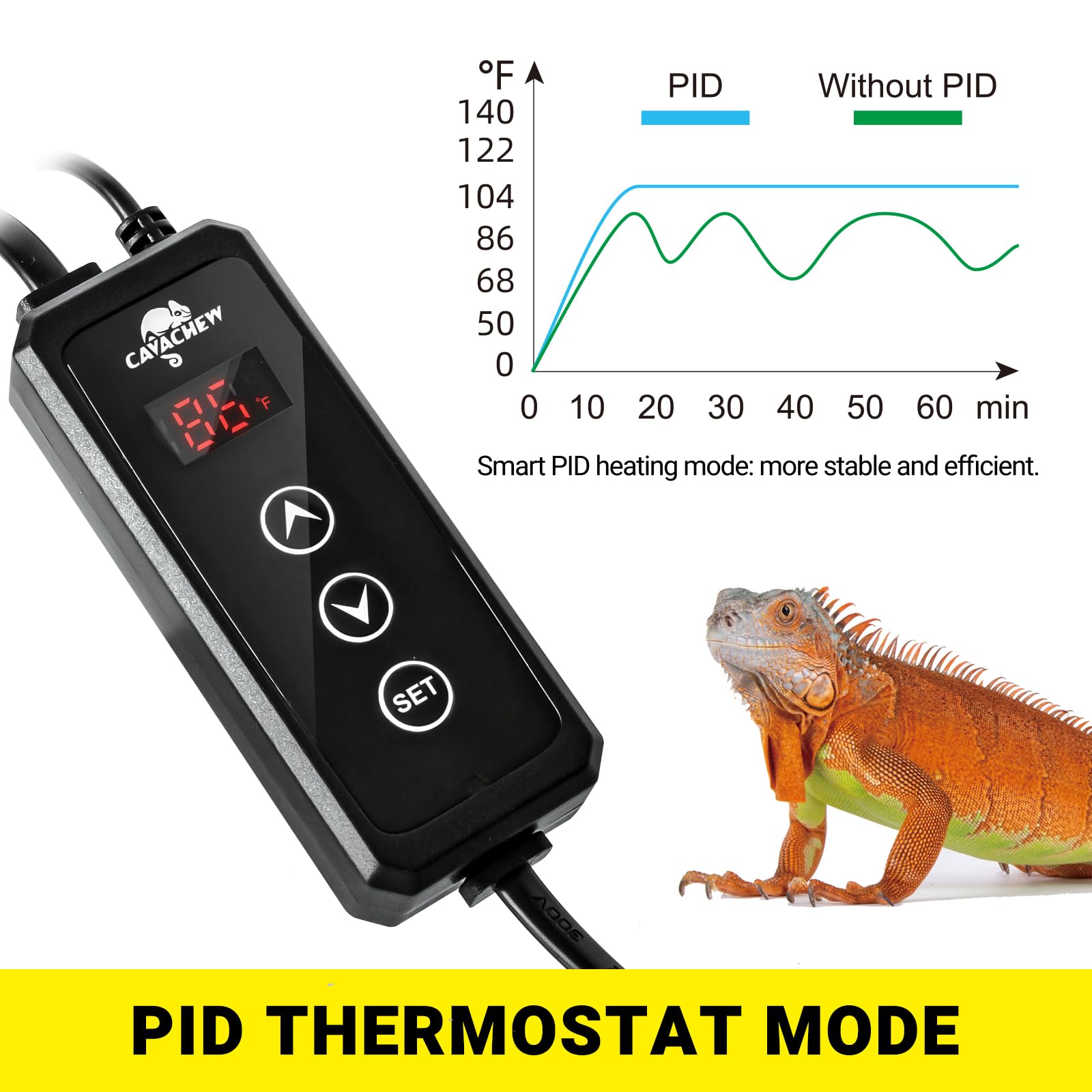 Cavachew Dimming Thermostat Reptile, Thermostat For Reptile Heat Lamp Mats Bulbs, Pid Temperature Controller For Reptile Amphibi