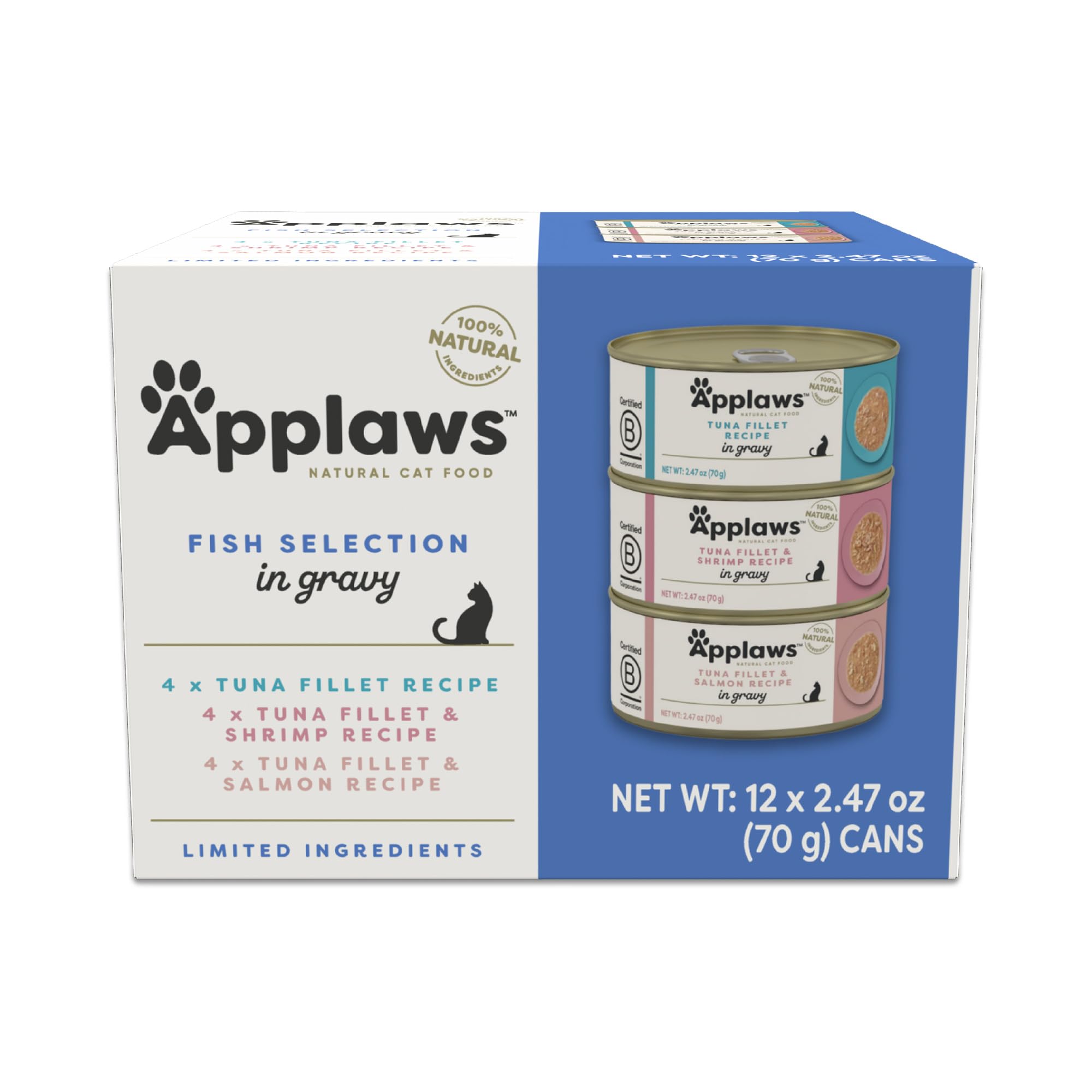 Applaws Natural Wet Cat Food in Gravy, Limited and Natural Ingredients, High Protein with No Artificial Additives, Fish Selectio