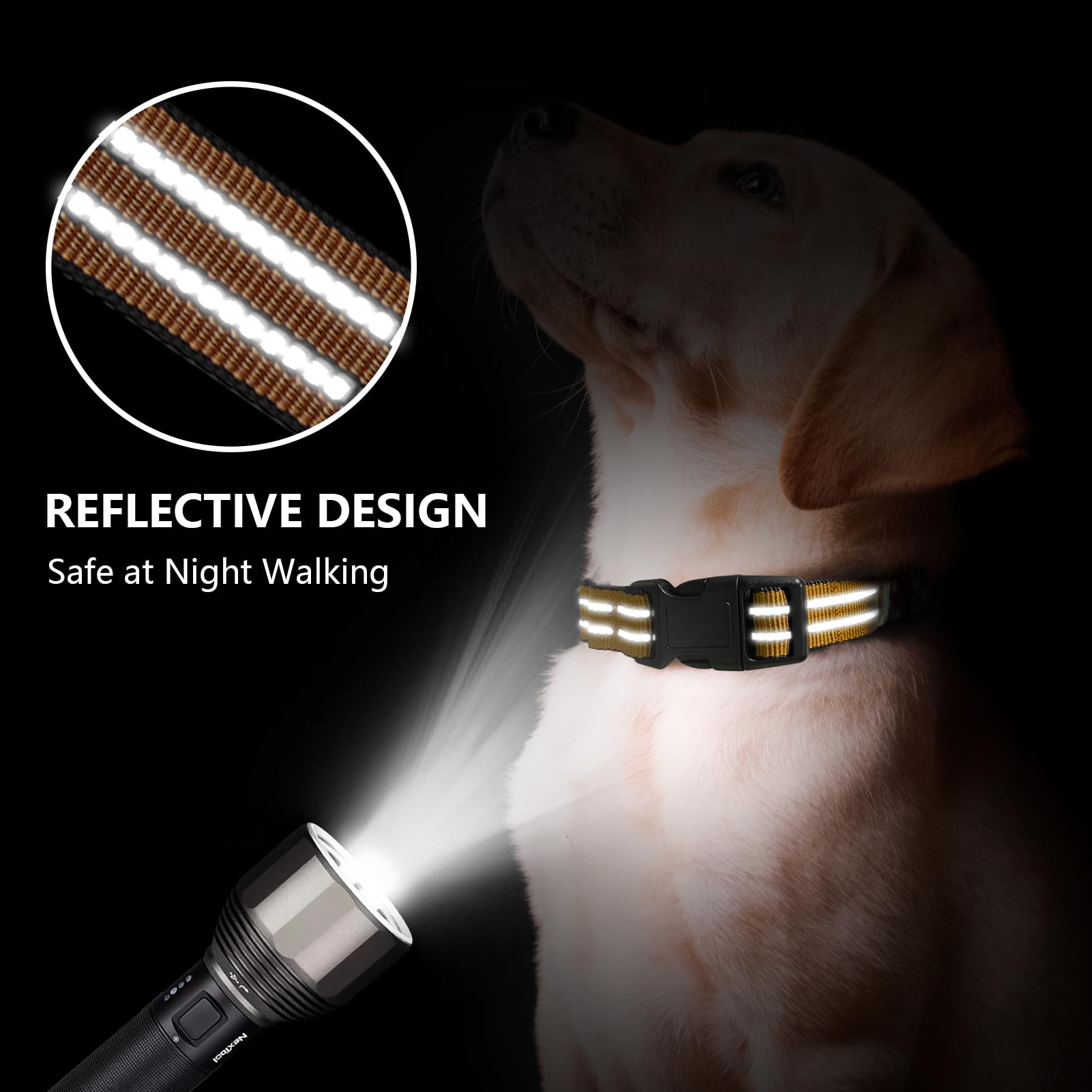 Joyeeiioo Martingale Dog Collar, Adjustable Nylon Reflective Collar With Quick Release Buckle (Turmeric Brown, Small)