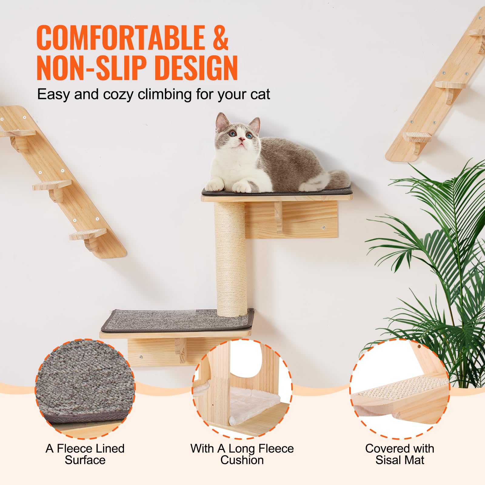 VEVOR Wall Mounted Cat Shelves and Perches with Jumping Boards, Cat Beds, Hammocks & Tree, Up to 40 lbs for Sleeping, Playing, C