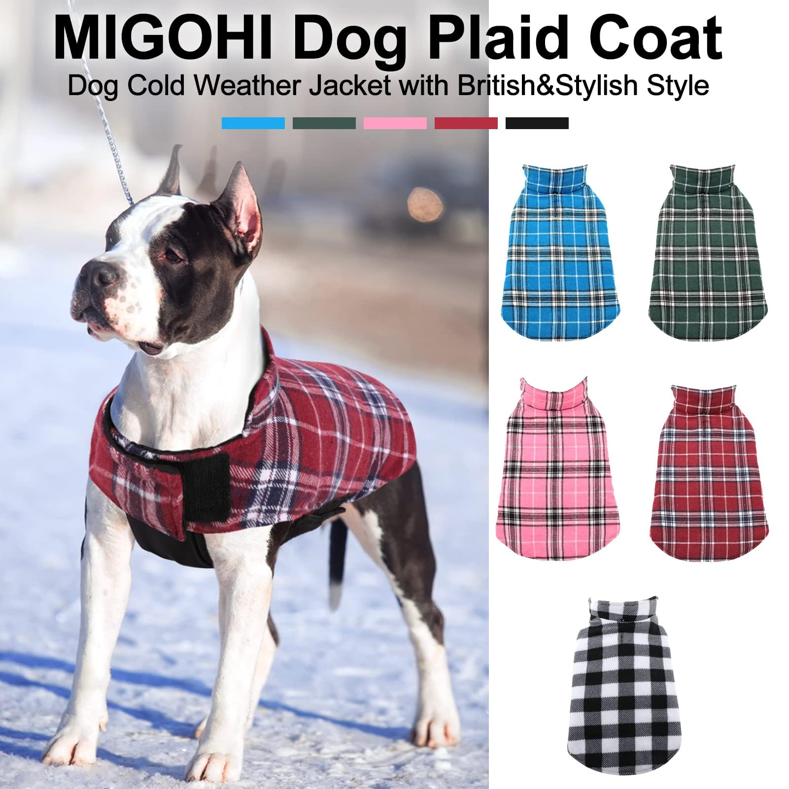 MIGOHI Dog Jackets for Winter, Reversible Dog Coat Windproof Waterproof Dog Winter Jackets for Cold Weather, British Style Plaid