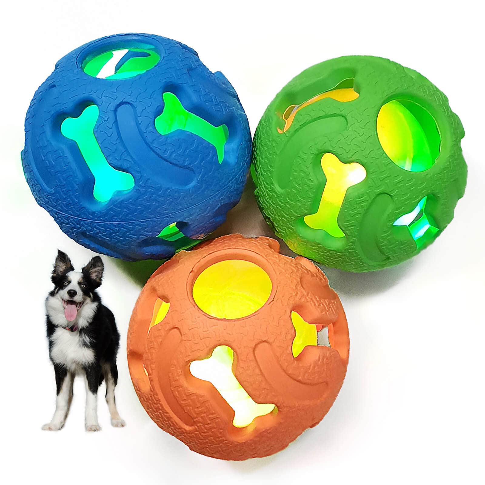 Leejec Dog Toys, 2.5'' Interactive Light Up Balls, Chew Toys For Medium And Small Breed, Rubber Durable Fetch Training Balls, Pe
