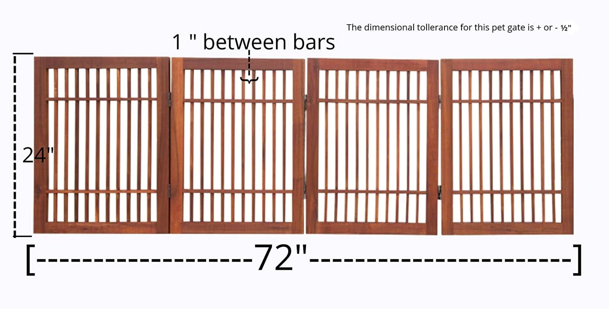 Pet Dog Gate For Doorways Strong And Durable Freestanding Expandable Folding Acacia Wood Hardwood Portable Wooden Fence Indoors Or Outdoors By Urnporium (Brown Pet Gate, 4 Panel 24' Tall)