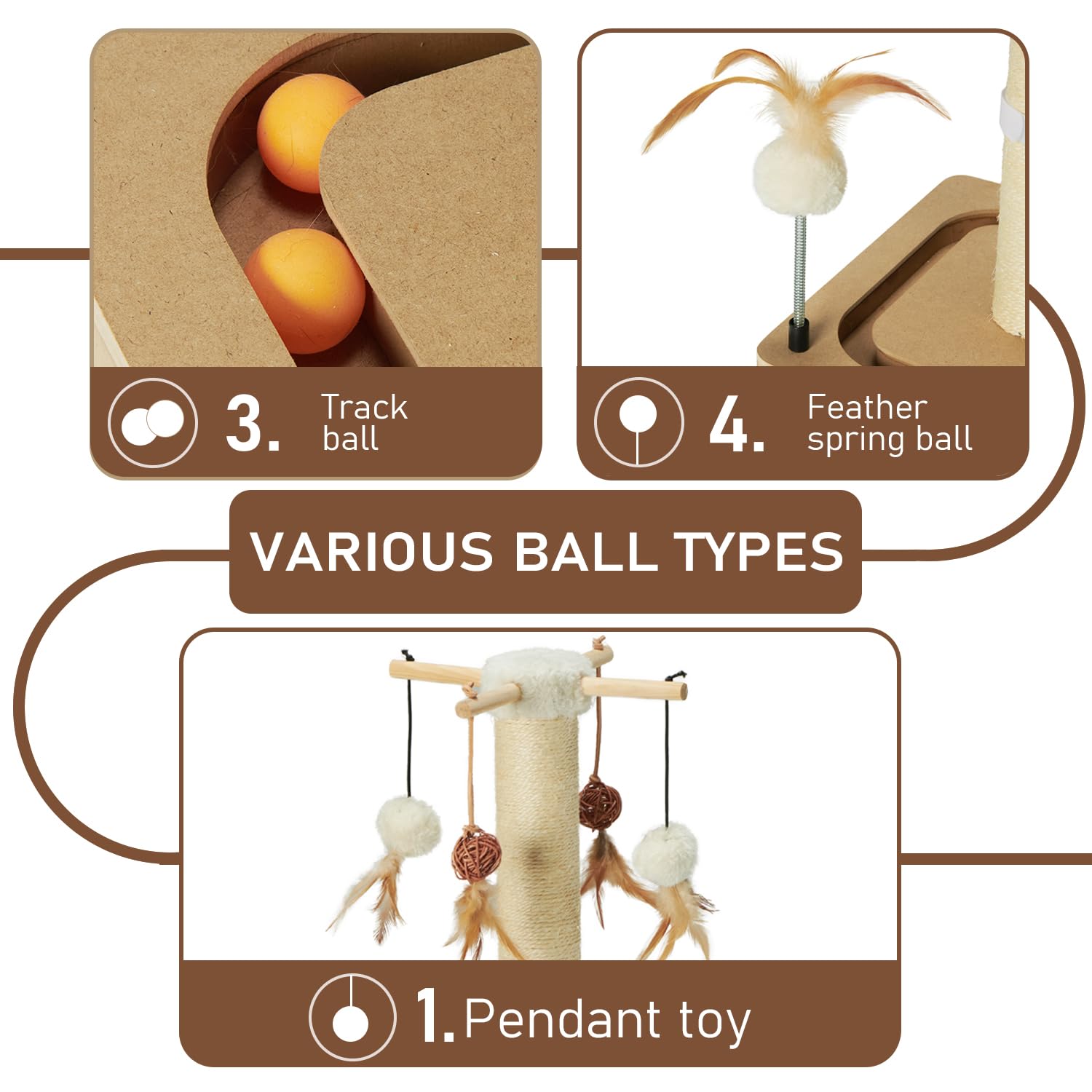 Peekab Cat Scratching Post 33 Inches Tall Large Sisal Scratch Posts With Track Ball Toys For Indoor Cats And Kittens,Vertical Sc