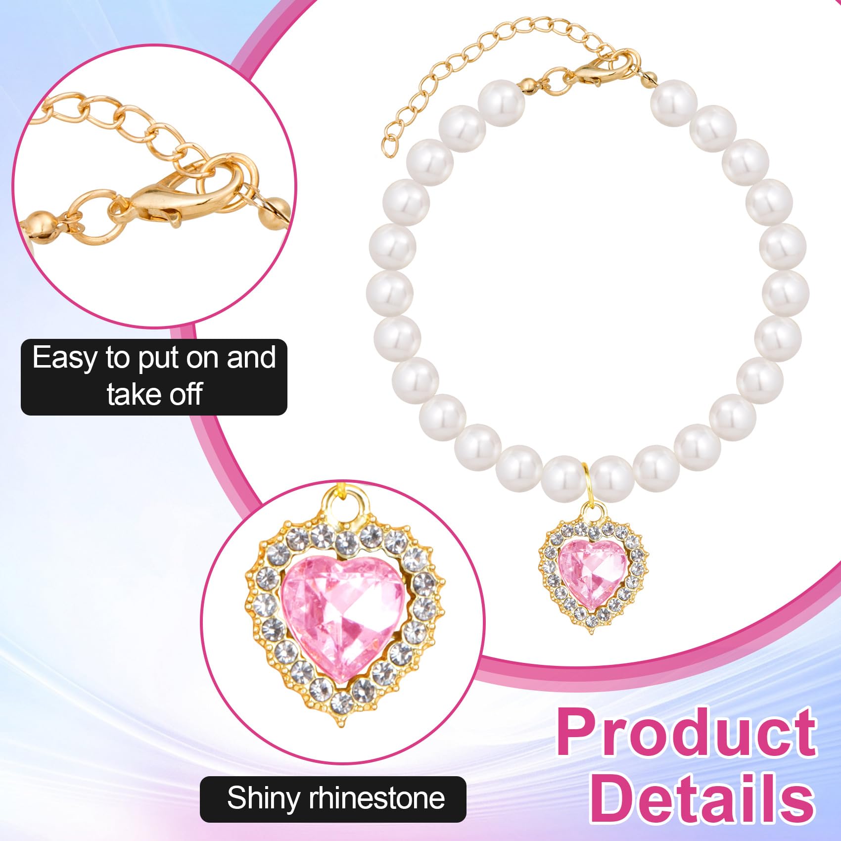 Mxxipp 2Pcs Pearl Collar For Cat Puppy, Small Cute Heart Shape Rhinestone Pet Necklace, Adjustable Wedding Party Pet Jewelry Acc