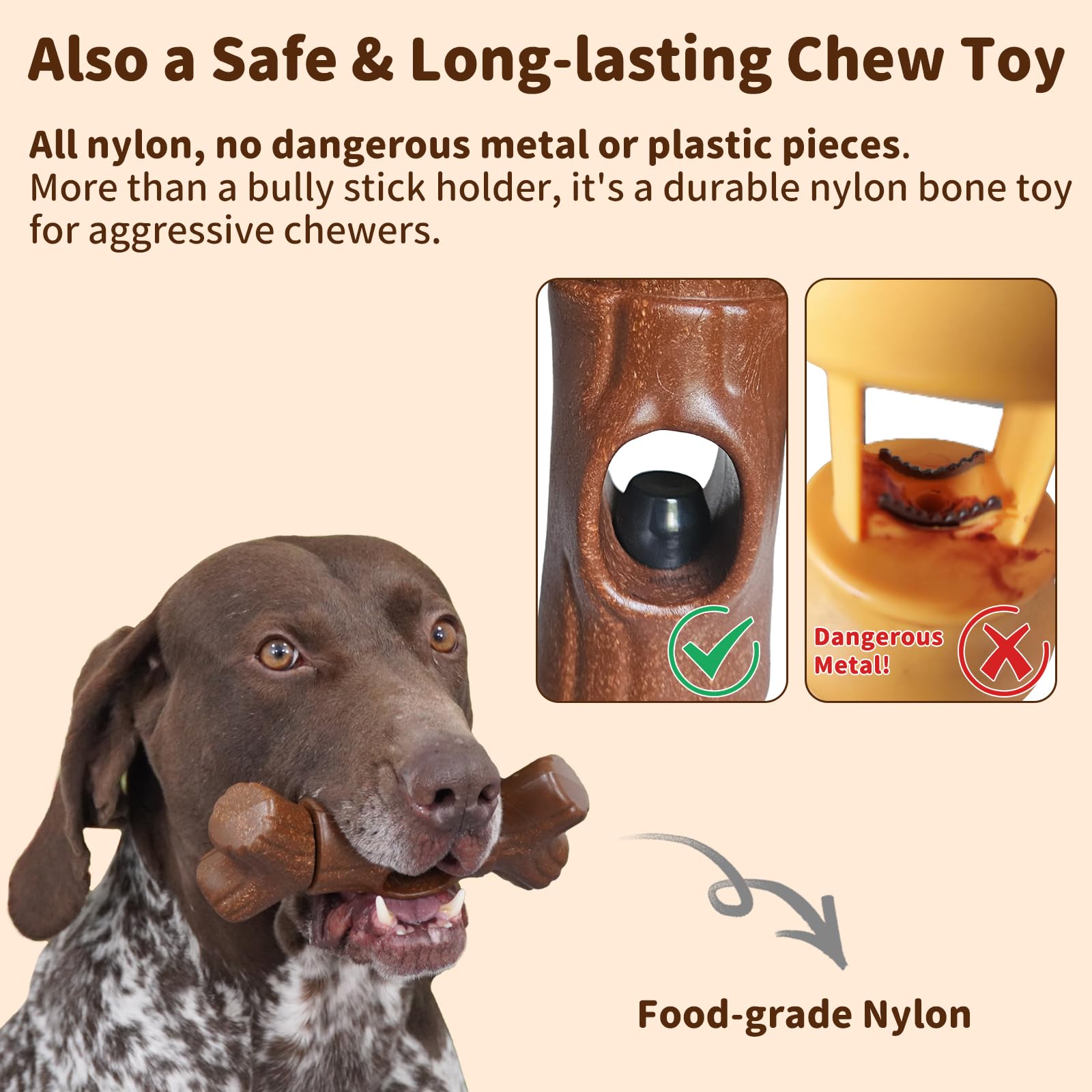 Joybruko Bully Stick Holder For Dogs - For Aggressive Chewers Treat Chew Holder, Heavy Duty Yak Chew Toy Nylon Bone, Prevent Cho
