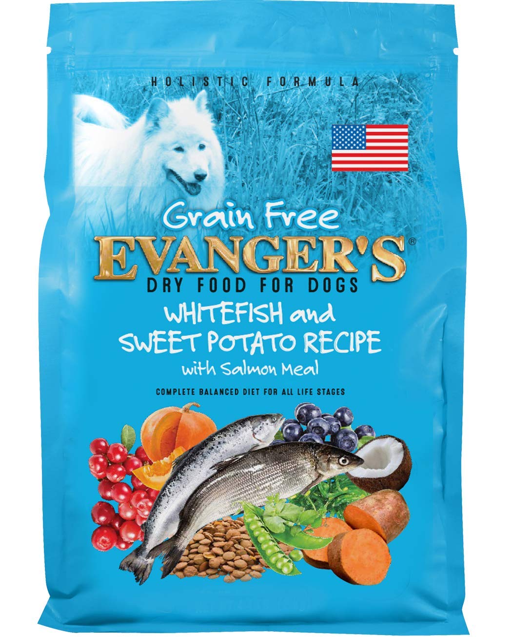 Evangers Grain-Free Whitefish & Sweet Potato with Salmon and Buffalo Meal Dry Dog Food, 4.4 lb Bag
