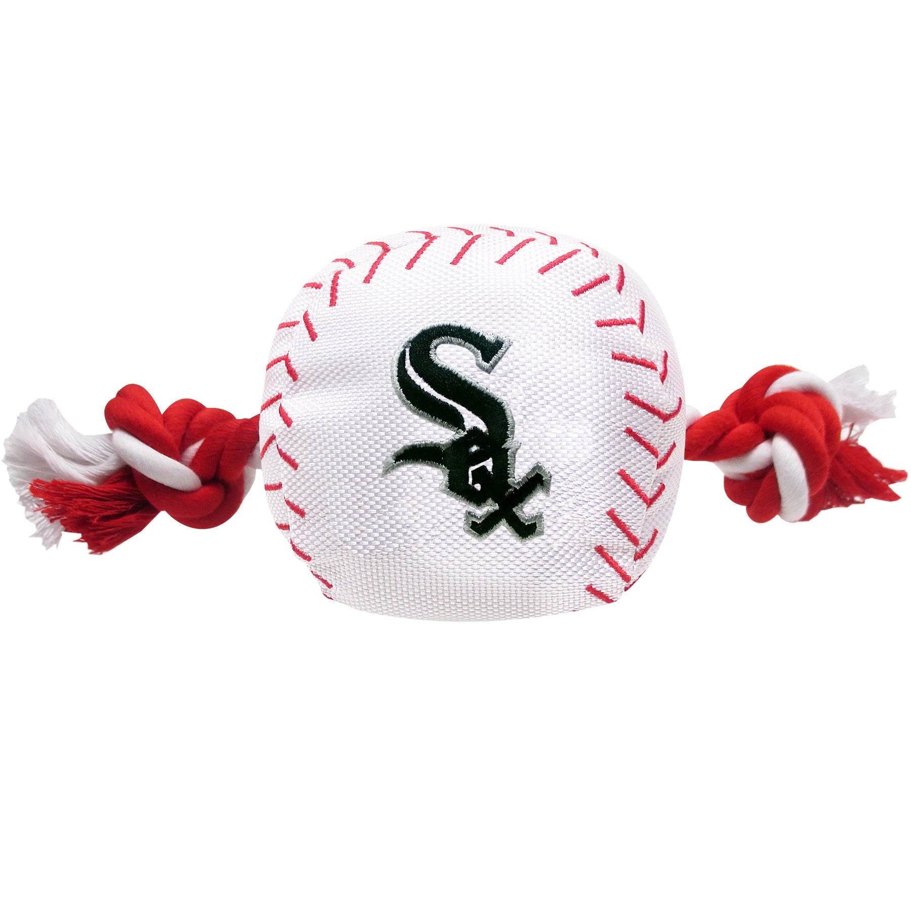 MLB CHICAGO WHITE SOX Baseball Rope Toy for DOGS & CATS. Tough nylon, Sporty Baseball Design, Heavy-duty ropes with Inner SQUEAK